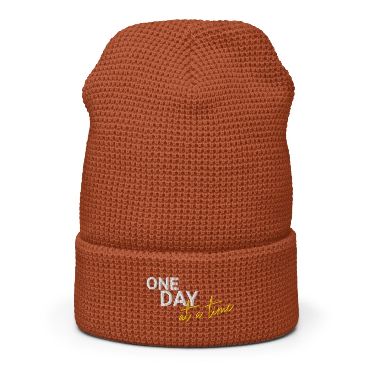 One Day at a Time Embroidered Waffle Beanie - Cozy Knit Winter Hat for Women & Men - Perfect for Cold Weather, Outdoor Activities & Casual Style
