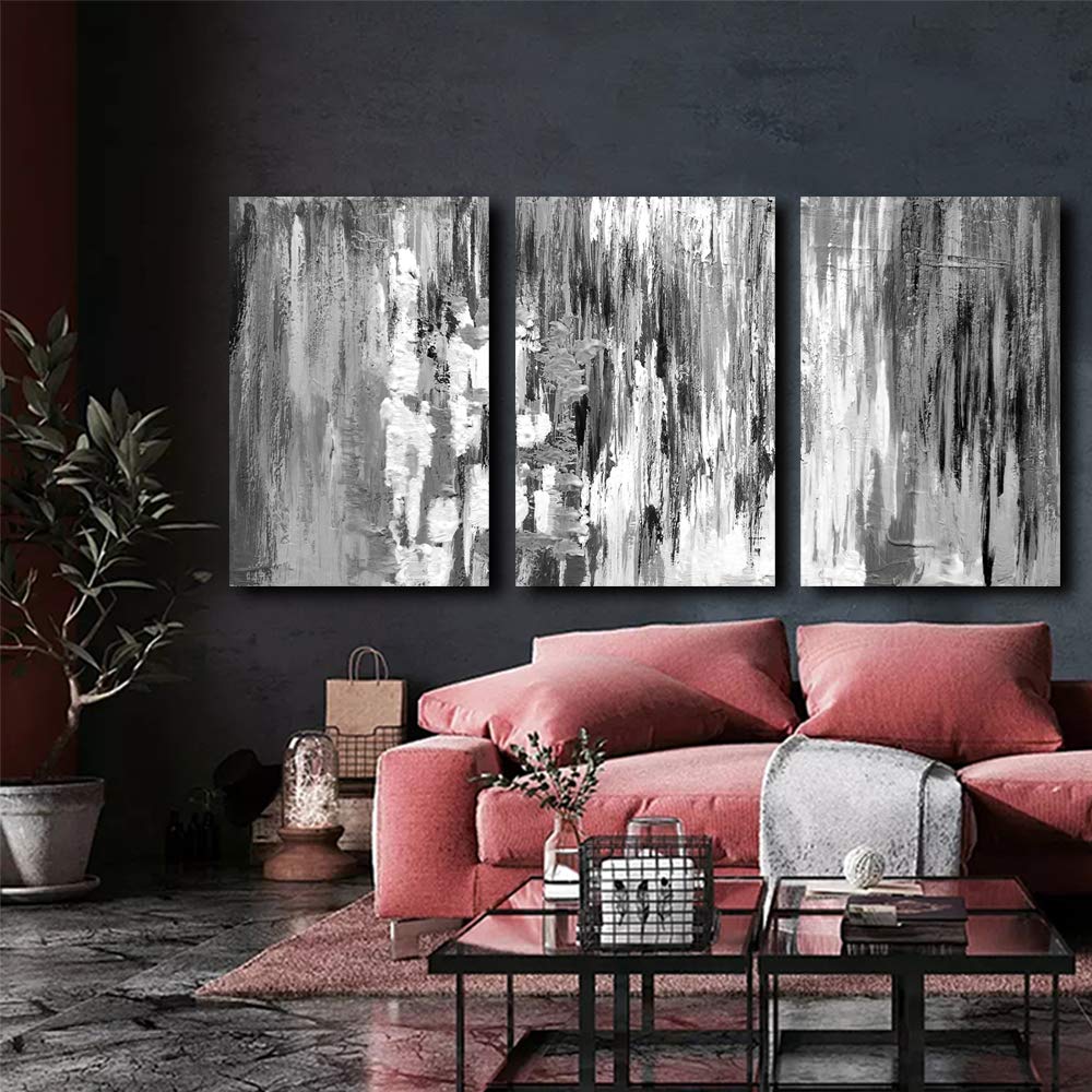 Wall26 3-Panel Abstract Black and White Canvas Wall Art - Modern Framed Paintings for Bedroom & Living Room Decor (24x36 Inches, Set of 3) | Perfect for Contemporary Home & Office Interior Design
