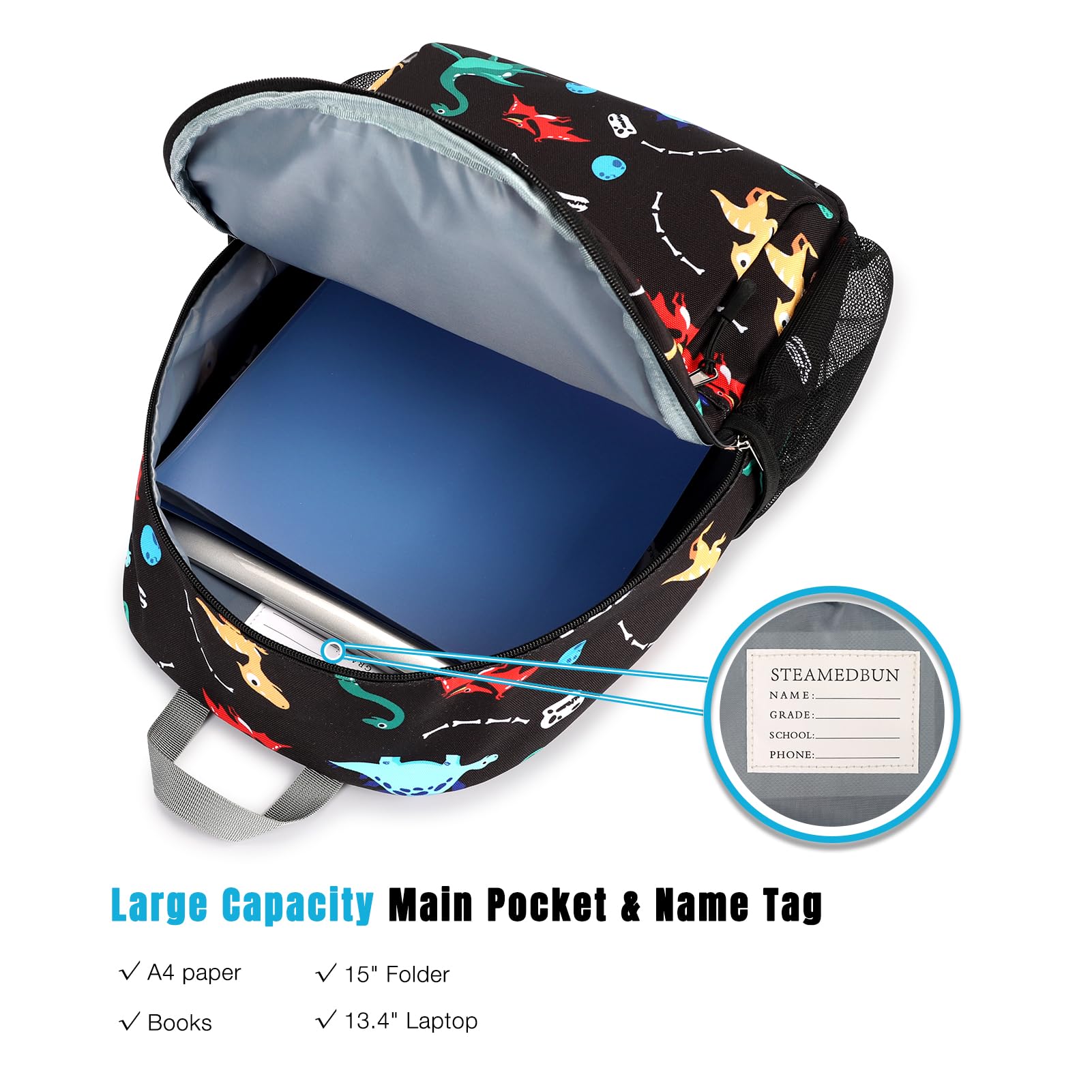 Dinosaur Toddler Backpack for Boys Age 2-8 - Lightweight Preschool & Kindergarten Backpack - Cute Small Kids Bookbag for Daycare, Travel & School - Black Dino Design for Boys & Girls