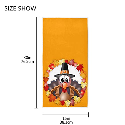 Happy Turkey Thanksgiving Soft Hand Towels 30x15 Inches - Decorative Maple Leaf Wreath Kitchen Dish & Bathroom Towels, Washcloth Set for Guest Gifts, Home & Family Use - Perfect for Holiday Decor, Hostess Gifts & Cozy Home Accents