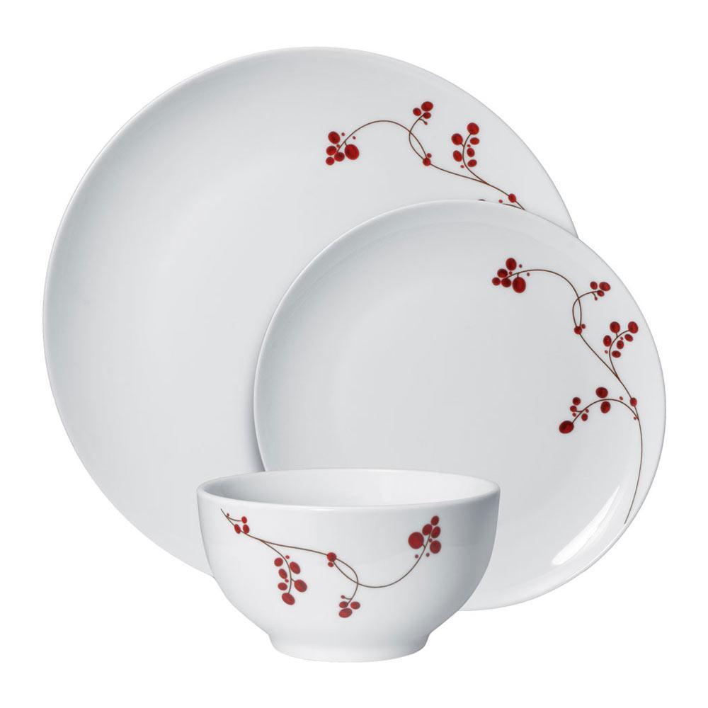 Red Berries 12-Piece Dinnerware Set - Service for 4 - Elegant Porcelain Plates, Bowls & Mugs - Perfect for Family Dinners, Holiday Entertaining & Everyday Use