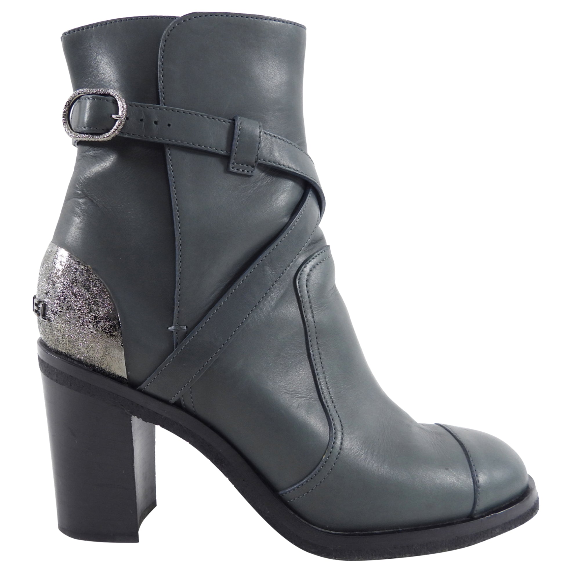 Chanel Grey Leather Cap Heel Ankle Boots Women's Size 39 / 8 - Stylish & Comfortable for Office, Party & Night Out