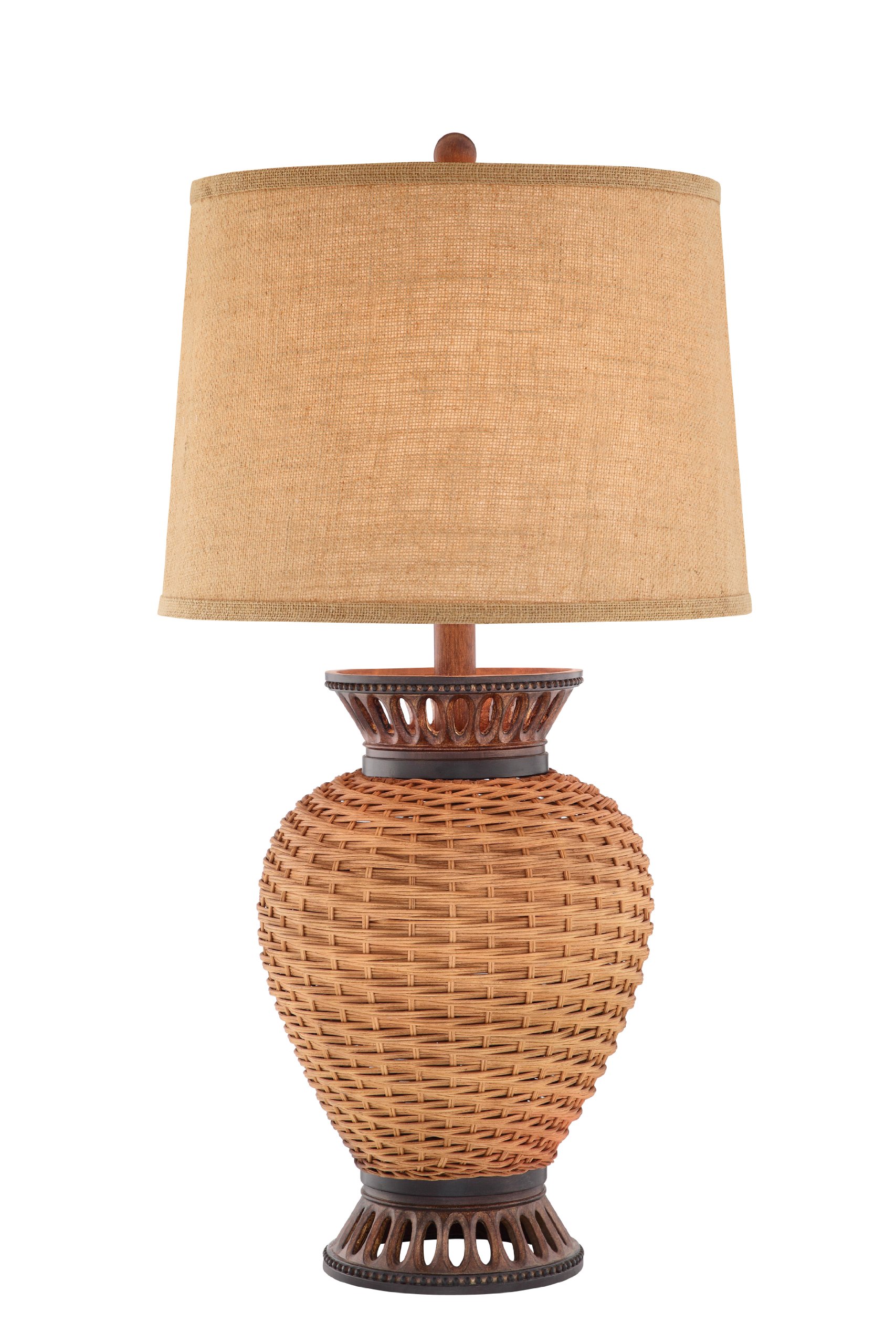 Catalina 19102-001 33-Inch Natural Rattan Table Lamp with Rustic Bronze Finish & Textured Linen Shade - 3-Way Lighting for Living Room, Bedroom, or Office Decor