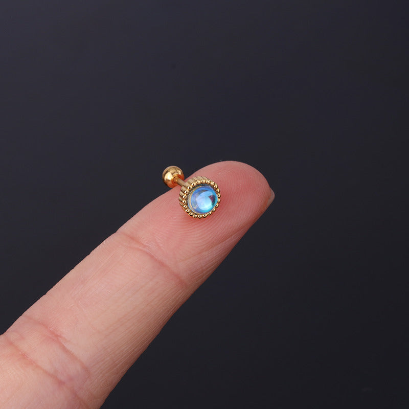 20G Cartilage Tiny Stud Earrings - Moonstone Stud Earrings for Women | HSPJ305 | Perfect for Daily Wear, Parties & Gifts