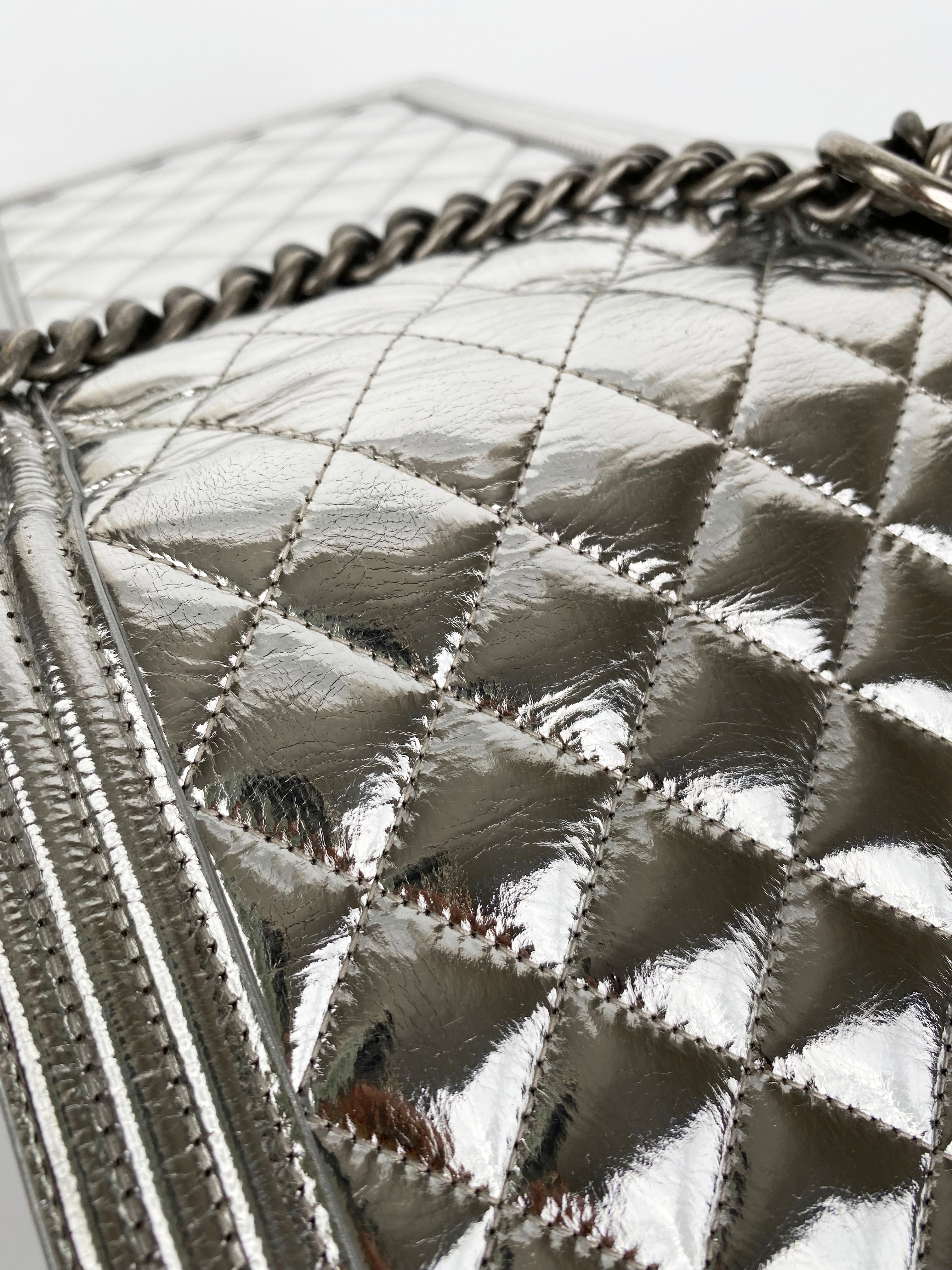 Chanel North South Silver Boy Bag - Luxury Designer Crossbody Bag for Women | Perfect for Evening Parties, Date Nights & Special Occasions