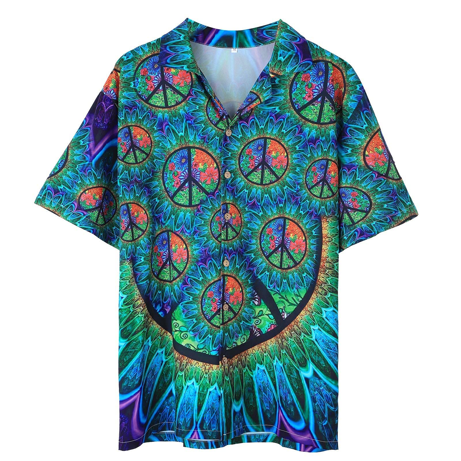 QWENTMTNTY Hawaiian Print Short Sleeve Shirt for Men - Casual Collar Stand Blouse, Halloween Party T-Shirt | Beach Vacation, Summer Outfits, Tropical Theme Parties