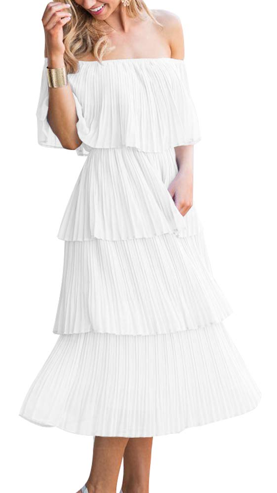 ETCYY Women's Off Shoulder Ruffled Chiffon Maxi Dress - Elegant Summer Wedding Guest, Beach Party & Casual Loose Fit Long Dress for Women | Perfect for Bridal Shower, Vacation & Special Occasions
