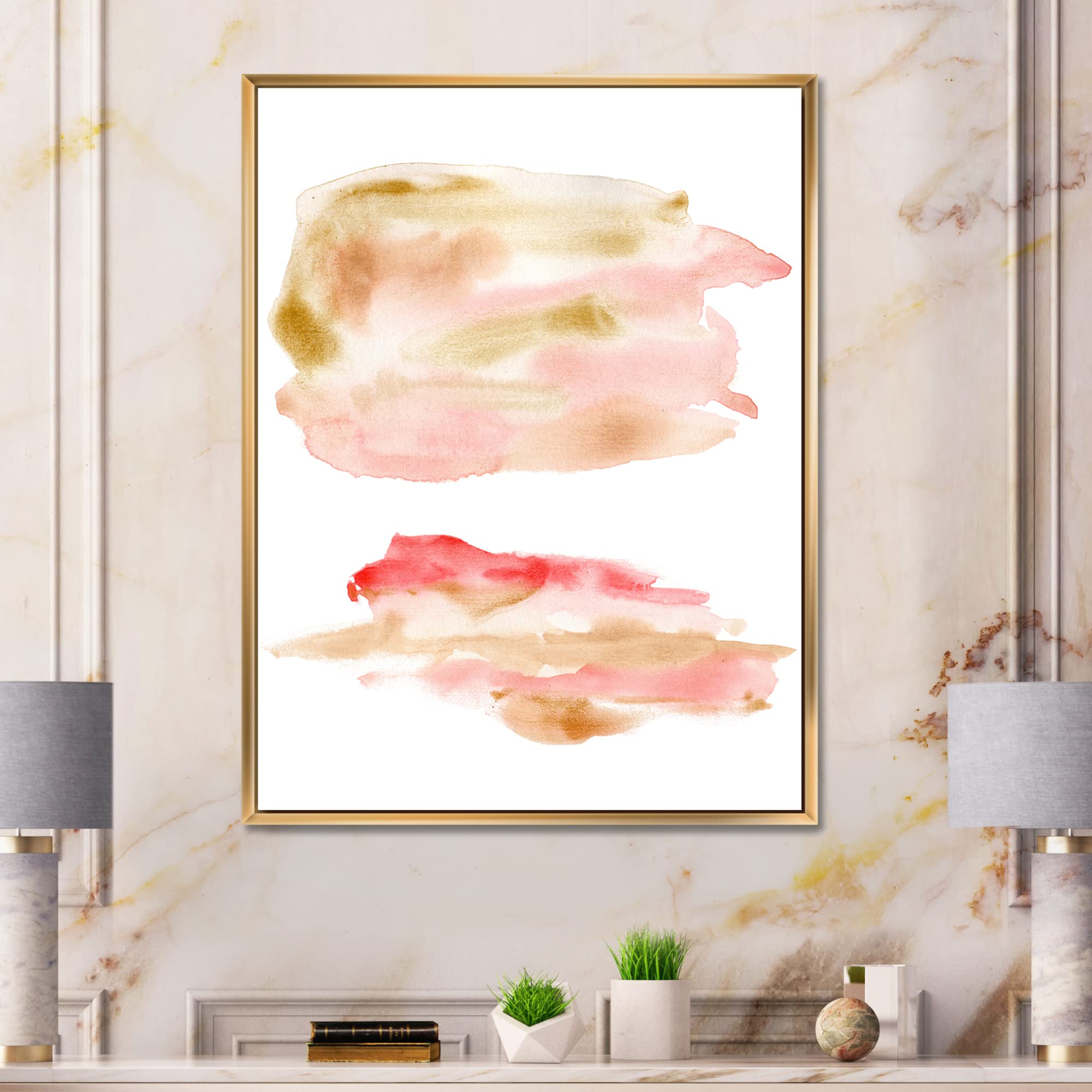DesignQ Abstract Canvas Wall Art Set - Pink Gold Beige & Red Spots Modern Framed Print - Perfect for Living Room, Bedroom & Office Decor