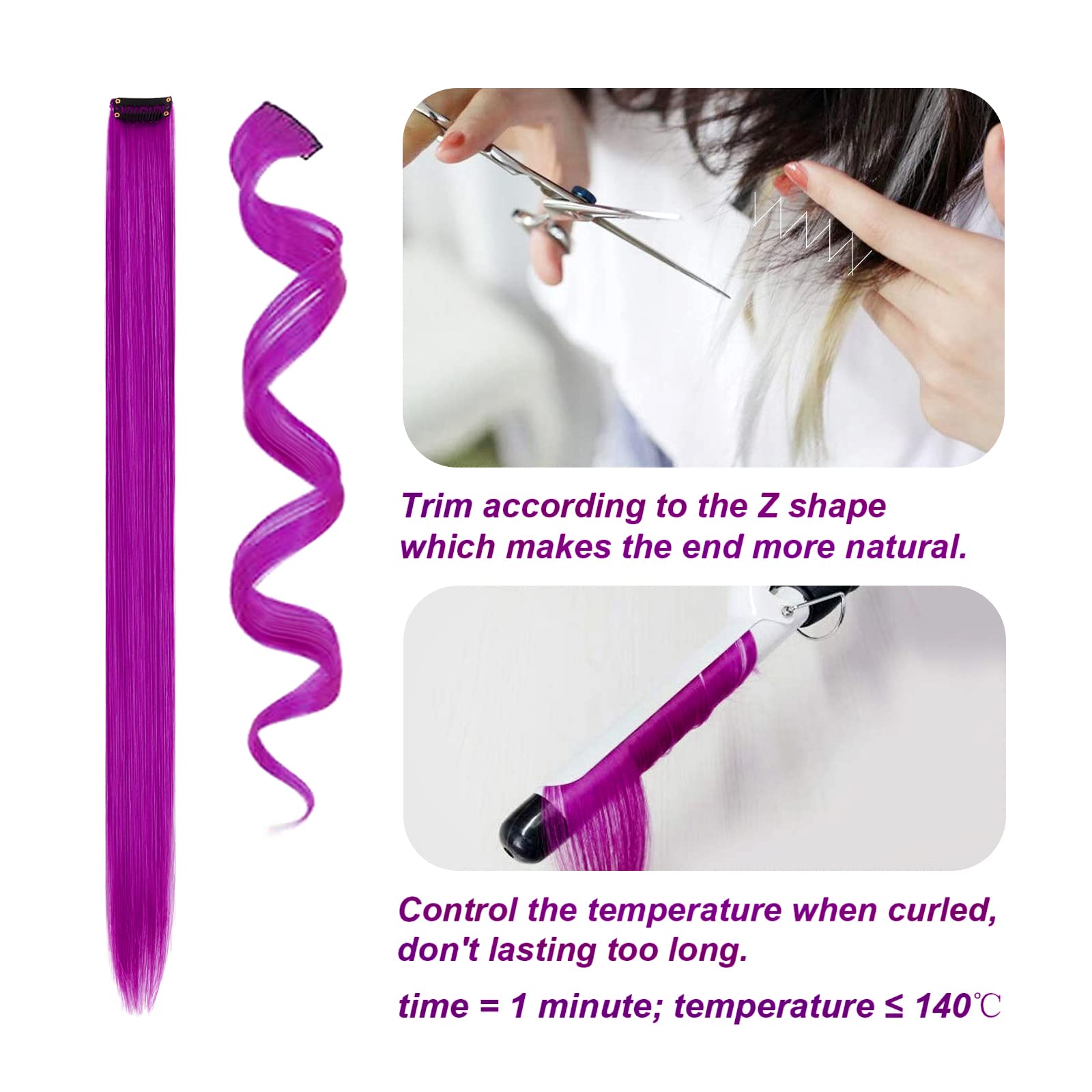 7 Pcs Clip In Hair Extensions 20 Inches - Multi-Colored Straight Synthetic Hair Extensions for Women, Girls & Kids - Heat Resistant, Can Be Curled with Hot Water - Perfect for Parties, Cosplay & Daily Styling (20 Inch, 7 Colors)