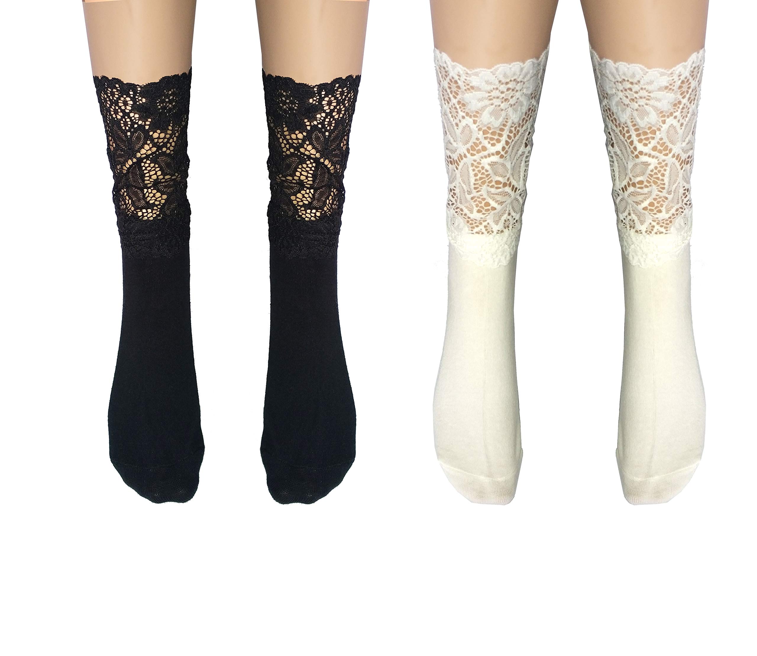 Flycheers Women's Lace Anklet Socks - Breathable Mesh Fishnet Dress Socks for Women (2 Pairs) - Perfect for Weddings, Parties & Everyday Fashion
