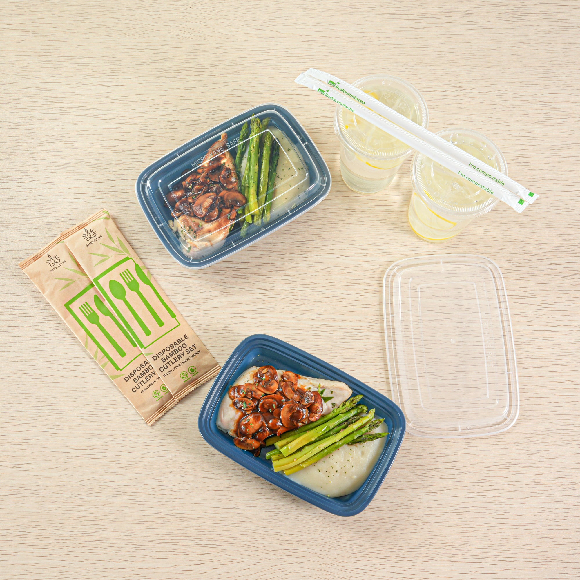 16 oz Rectangle Midnight Blue Plastic To Go Containers with Clear Lids - 100 Pack (7.75