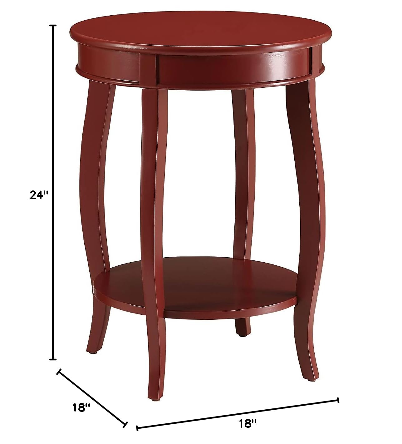Wooden Round Side Table with Shelf - Modern End Table, Nightstand, or Plant Stand for Living Room, Bedroom & Office - Red Finish