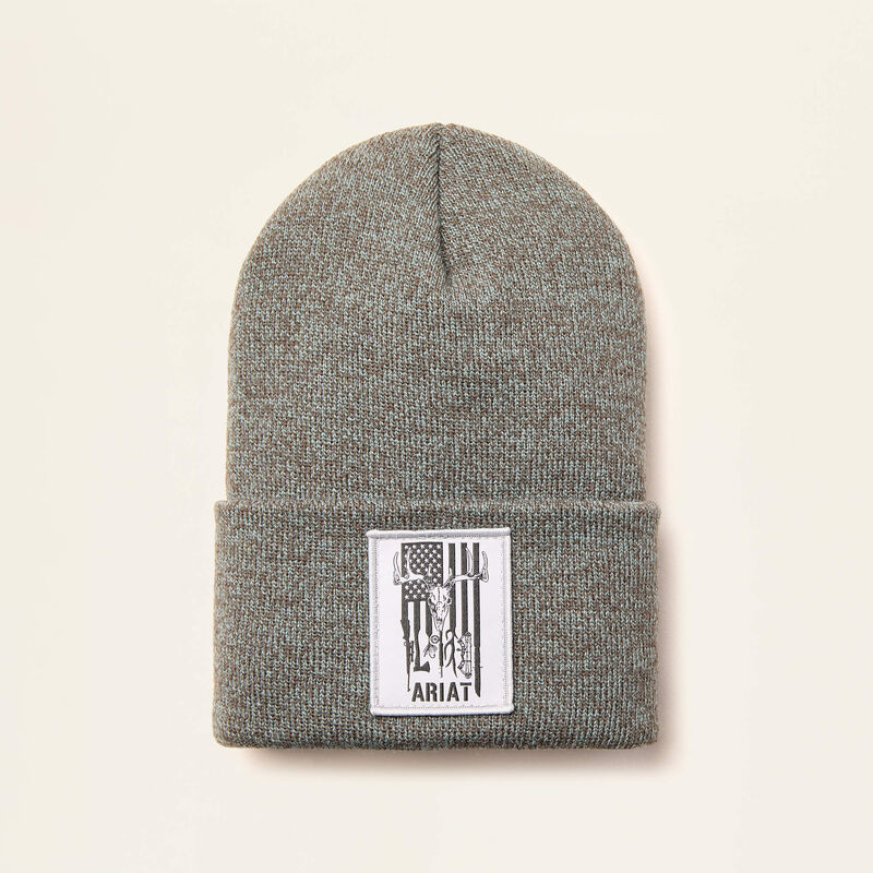 American Outdoors Patch Beanie - Balsam Green/Dark Grey - Warm Winter Hat for Hiking, Camping & Outdoor Adventures