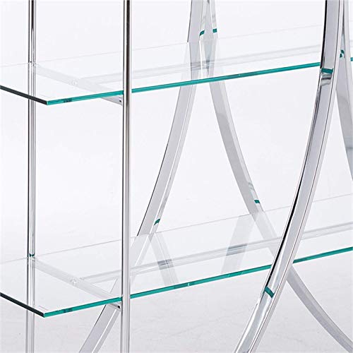 4 Shelf Floating Glass X Motif Bookcase - Chrome Finish Modern Bookshelf for Living Room, Bedroom & Office Storage