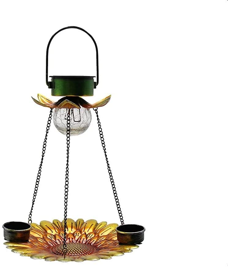 Outdoor Hanging Wrought Iron Hummingbird Feeder with Solar LED Light - Garden Bird Water Feeder for Backyard, Patio & Balcony Decoration