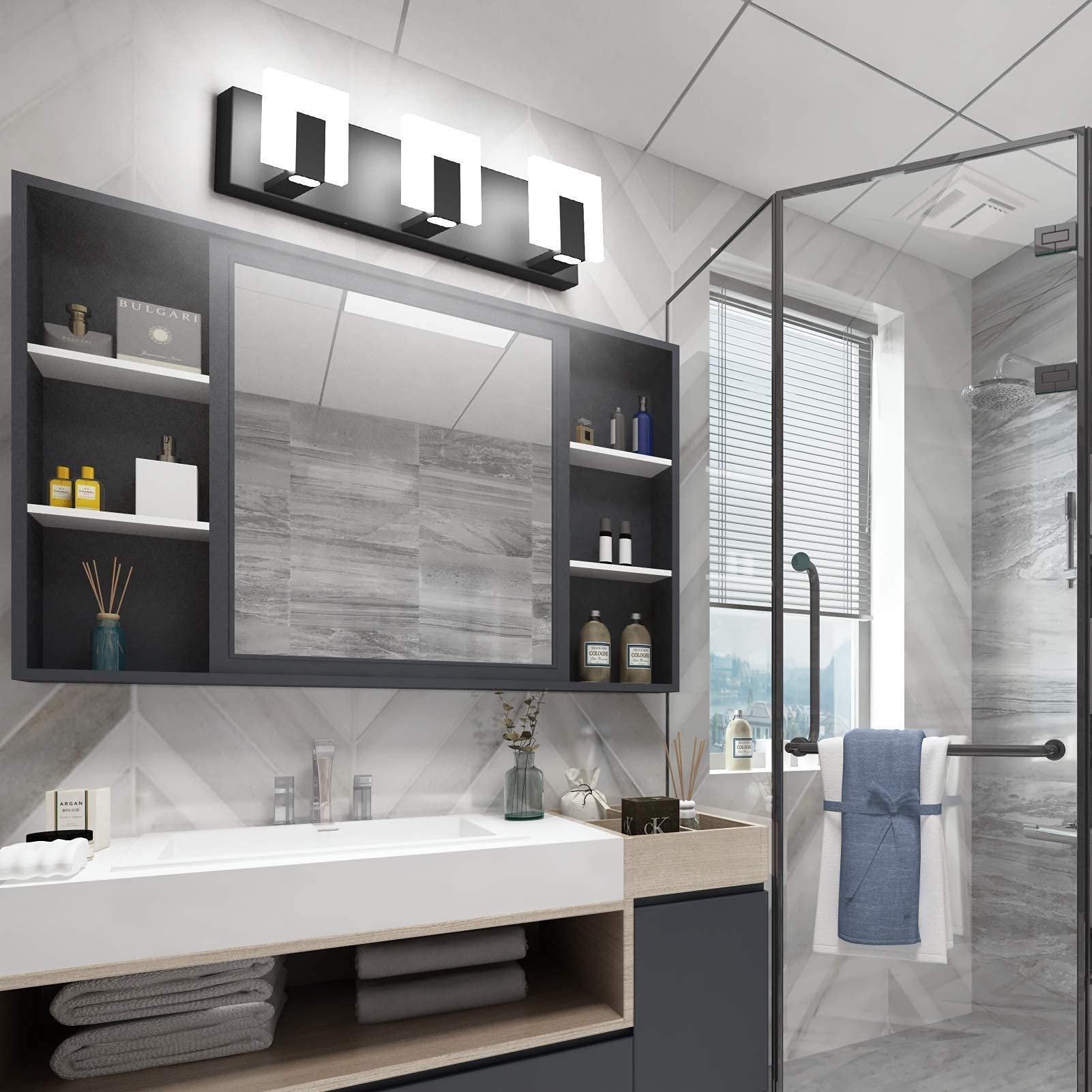 Modern Black LED Vanity Light - Up & Down Bathroom Wall Lighting Fixture for Mirror - Perfect for Bathroom, Powder Room & Dressing Area