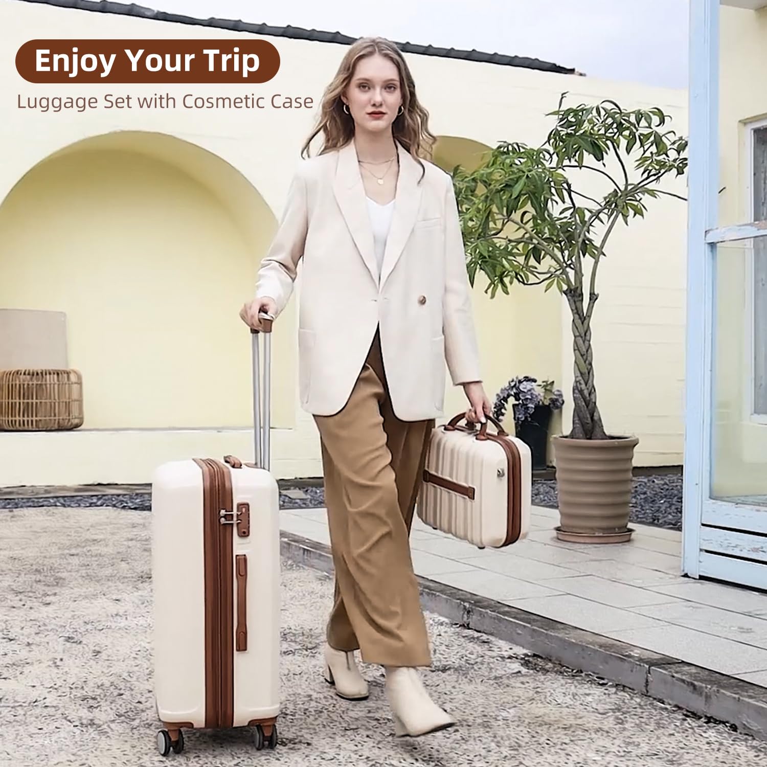 Lavender 6-Piece Expandable Hardside Luggage Set with Spinner Wheels & TSA Locks - Lightweight Carry-On Suitcase for Men & Women in Cream White | Perfect for Air Travel, Family Vacations & Business Trips
