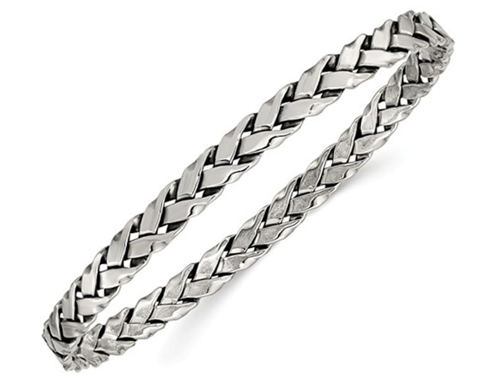 Vintage Sterling Silver Woven Bangle Bracelet - 5.25mm Wide Handmade Jewelry for Women, Perfect for Weddings, Parties & Everyday Wear