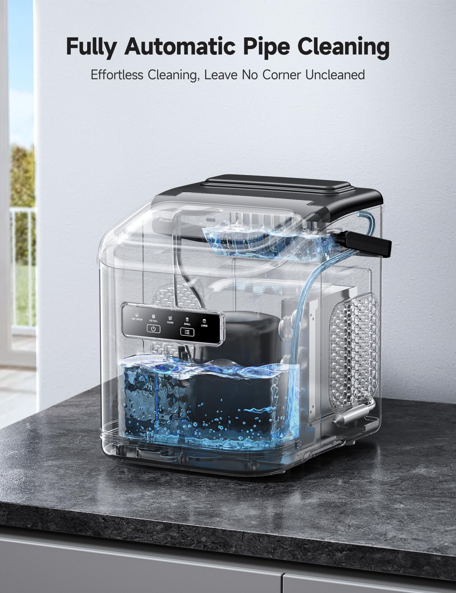 HiCOZY Portable Countertop Ice Maker Machine - Fast 6-Min Ice, 26 lbs/Day, Self-Cleaning, Compact with Handle for Kitchen, Office, RV, Camping & Home Bar - Perfect for Parties, Drinks & Small Spaces (Black)