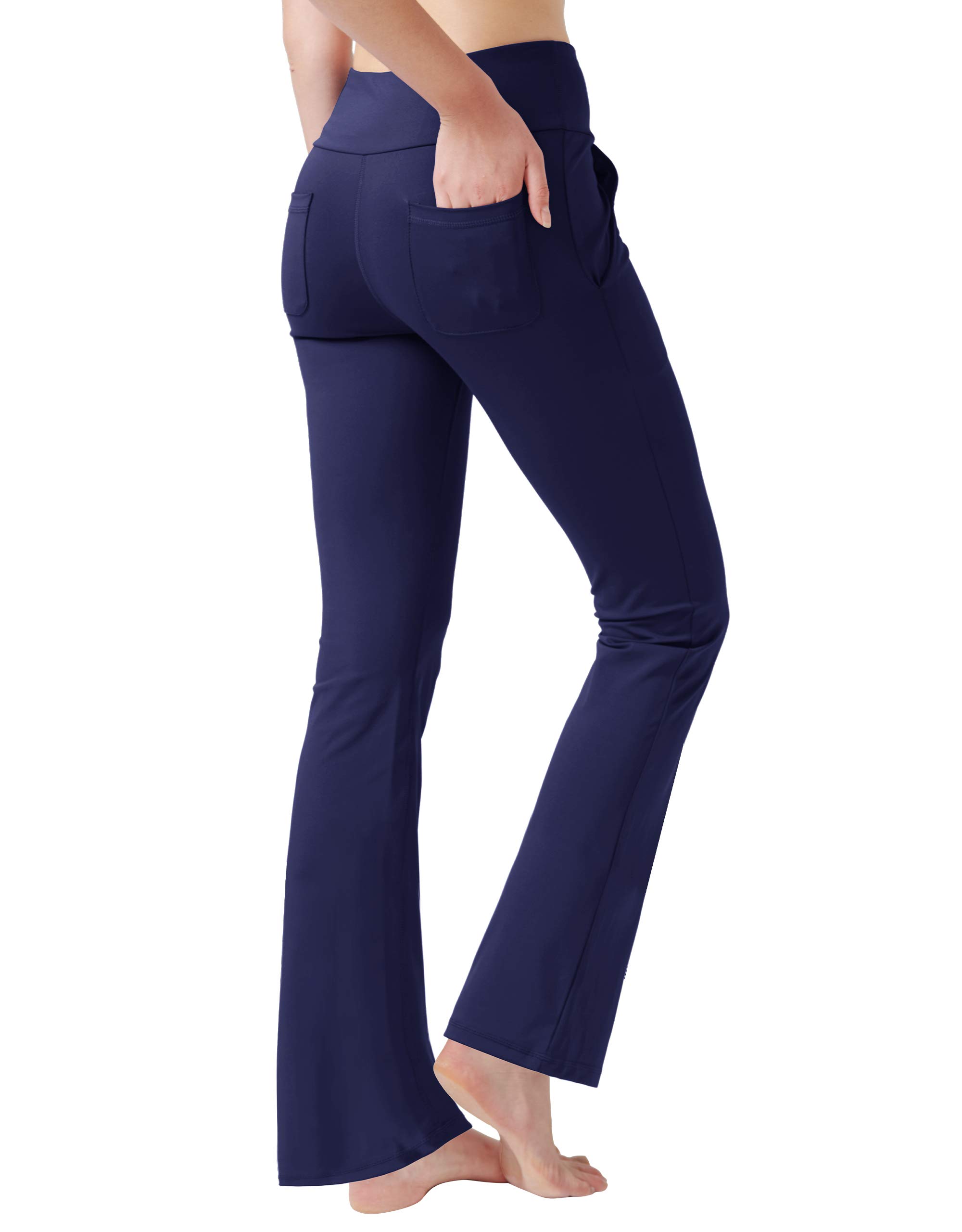 Nuveti Women's High Waisted Bootcut Yoga Pants with 4 Pockets - Tummy Control Workout & Office Pants - Stretchy Bootleg Dress Pants for Yoga, Gym, Work & Casual Wear
