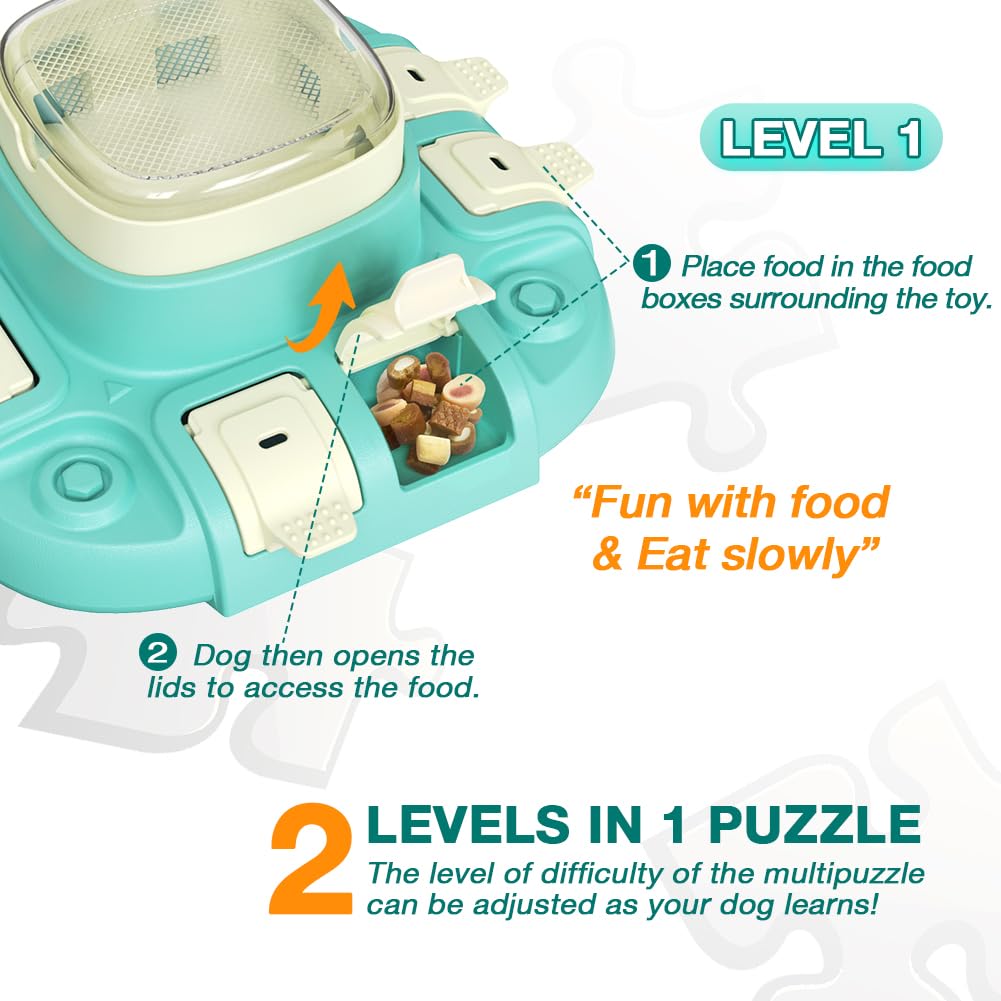Interactive Dog Puzzle Toy - Slow Feeder & Treat Dispenser for Medium/Large Dogs | 2-Level IQ Training Game for Brain Stimulation | Perfect for Mealtime Enrichment & Anxiety Relief