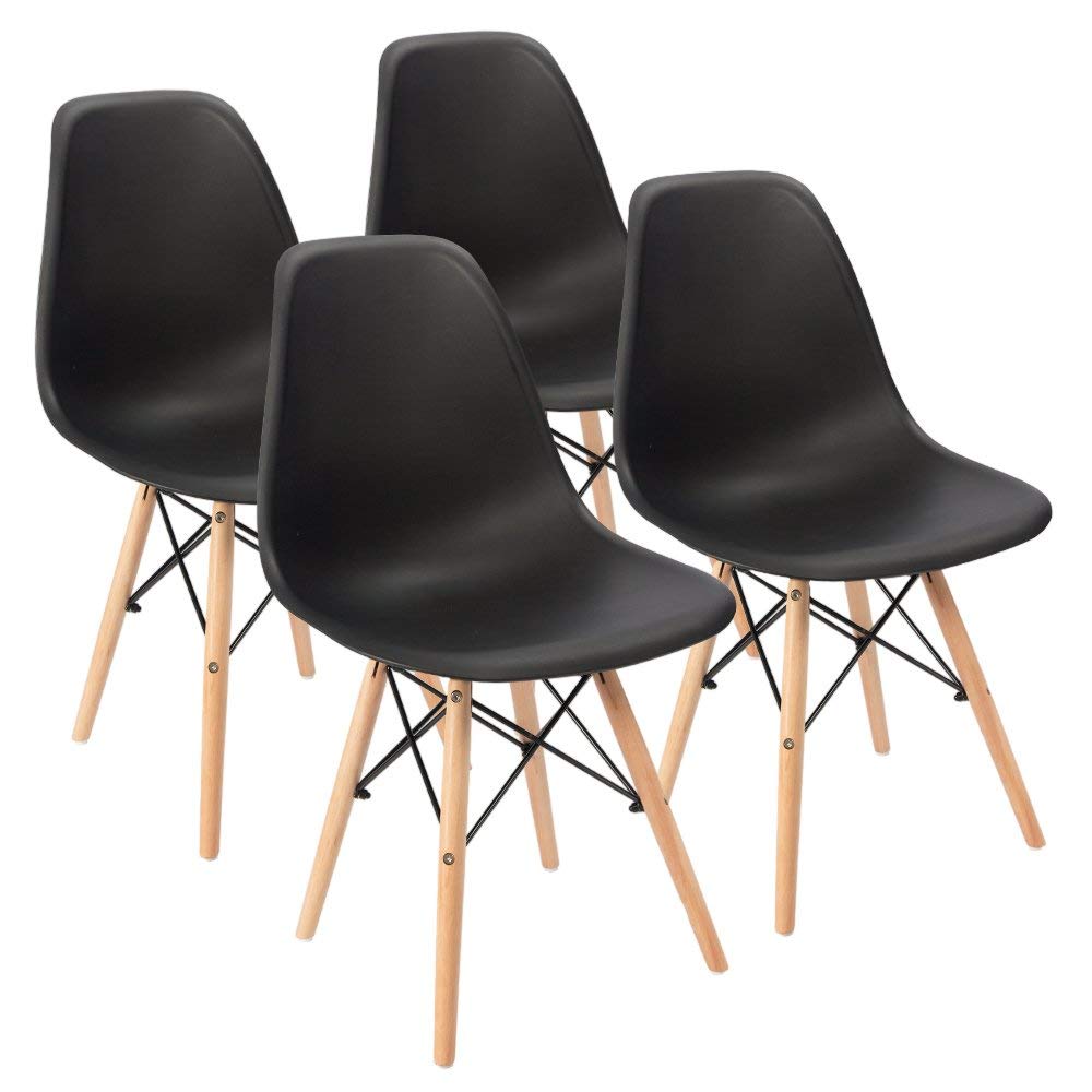 Furmax Pre-Assembled Modern Dining Chairs Set of 4 - Mid Century Modern DSW Shell Lounge Plastic Chairs for Kitchen, Dining Room, Bedroom & Living Room - Comfortable Side Chairs (Black) | Perfect for Small Spaces, Apartments & Contemporary Home Decor