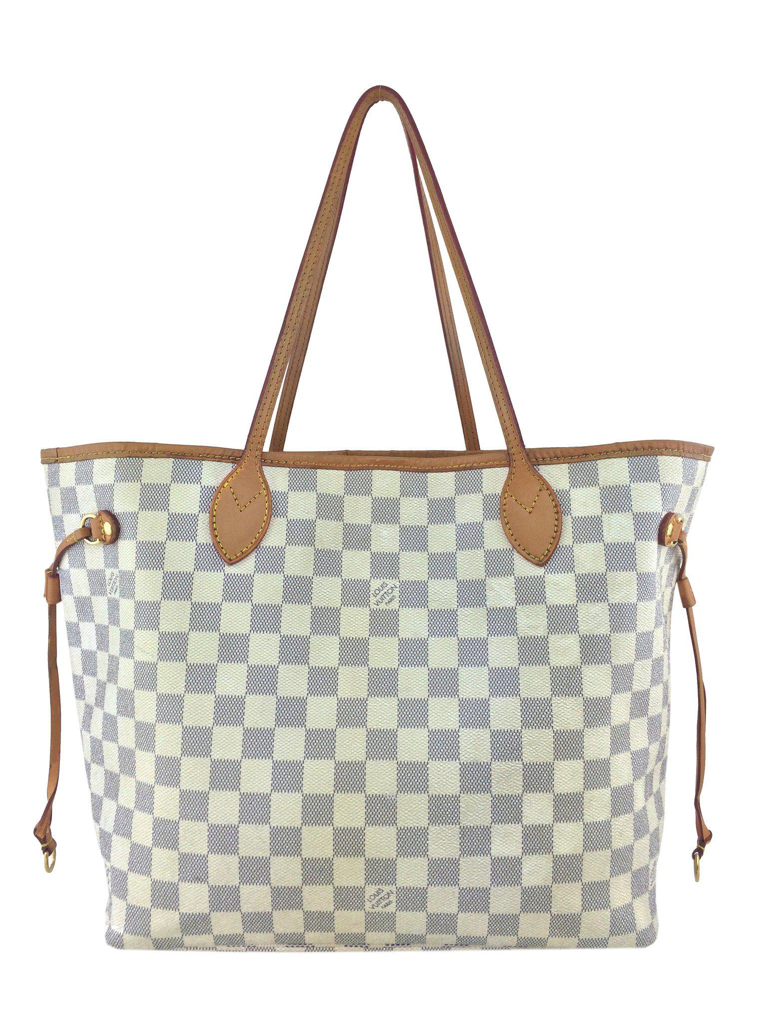 Authentic Louis Vuitton Damier Azur Neverfull MM Tote Bag - Lightweight Canvas Shoulder Bag for Women, Perfect for Work, Travel & Everyday Use