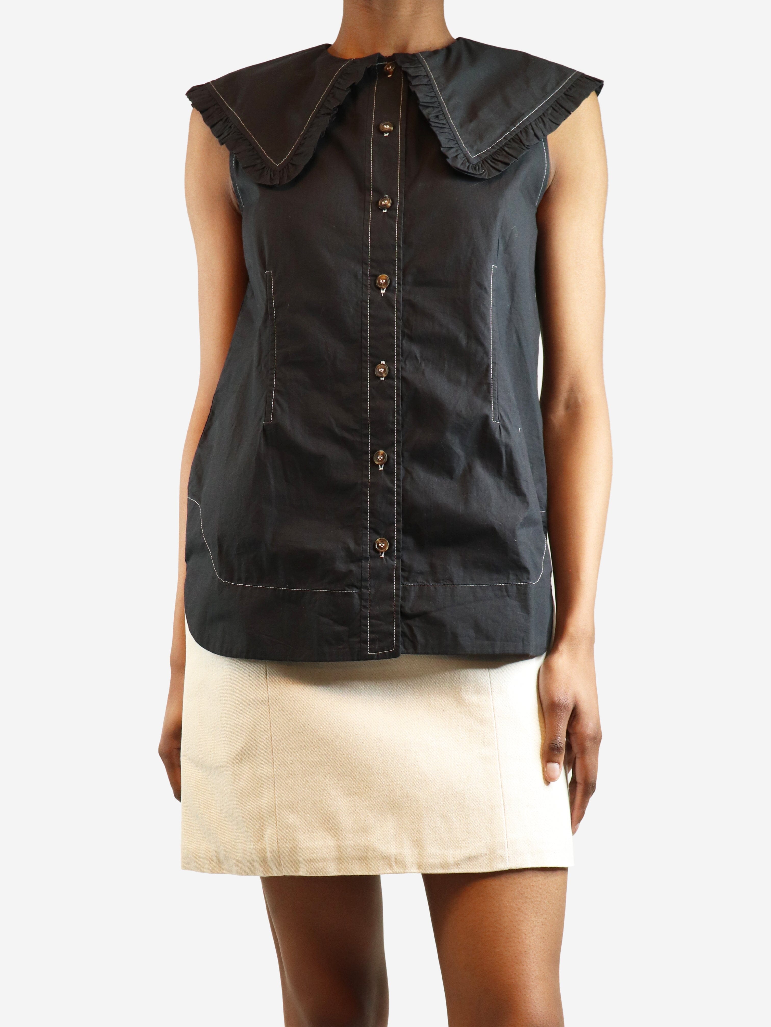 Black Sleeveless Contrast Stitched Shirt - Women's UK Size 6 | Stylish Summer Top for Casual Outings & Beach Wear