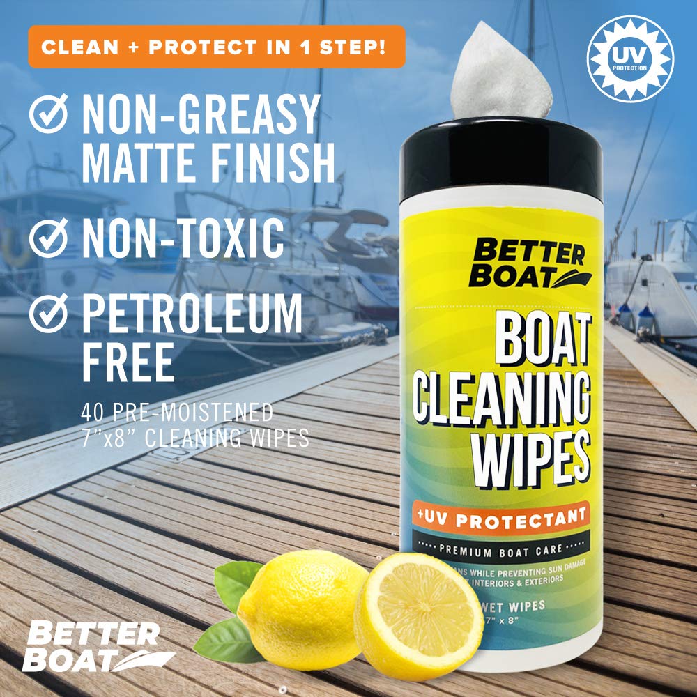 Premium Marine Vinyl Cleaner & Protectant Wipes with UV Protection - Safe for Boat Seats, Car Leather, Dashboard, Console & Interior/Exterior Surfaces | Ideal for Boating, RV & Automotive Care