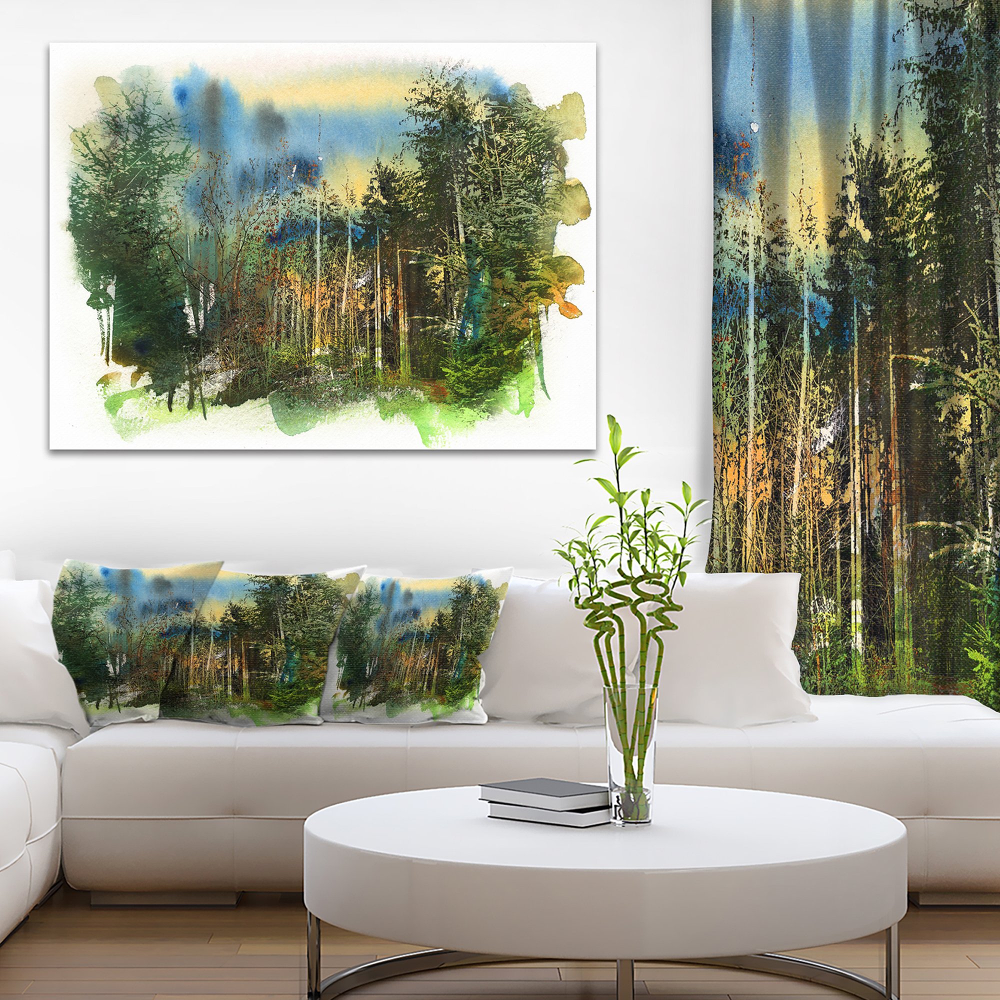 Vibrant Forest Watercolor Landscape Painting - Canvas Wall Art Print for Home & Office Decor | Nature-Inspired Artwork for Living Room, Bedroom, or Office