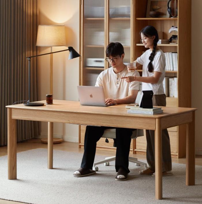 Solid Oak Wood Office Desk - 60 Inch Long Executive Workstation for Home & Business Use | Durable & Stylish Writing Table for Study, Work, or Conference Room