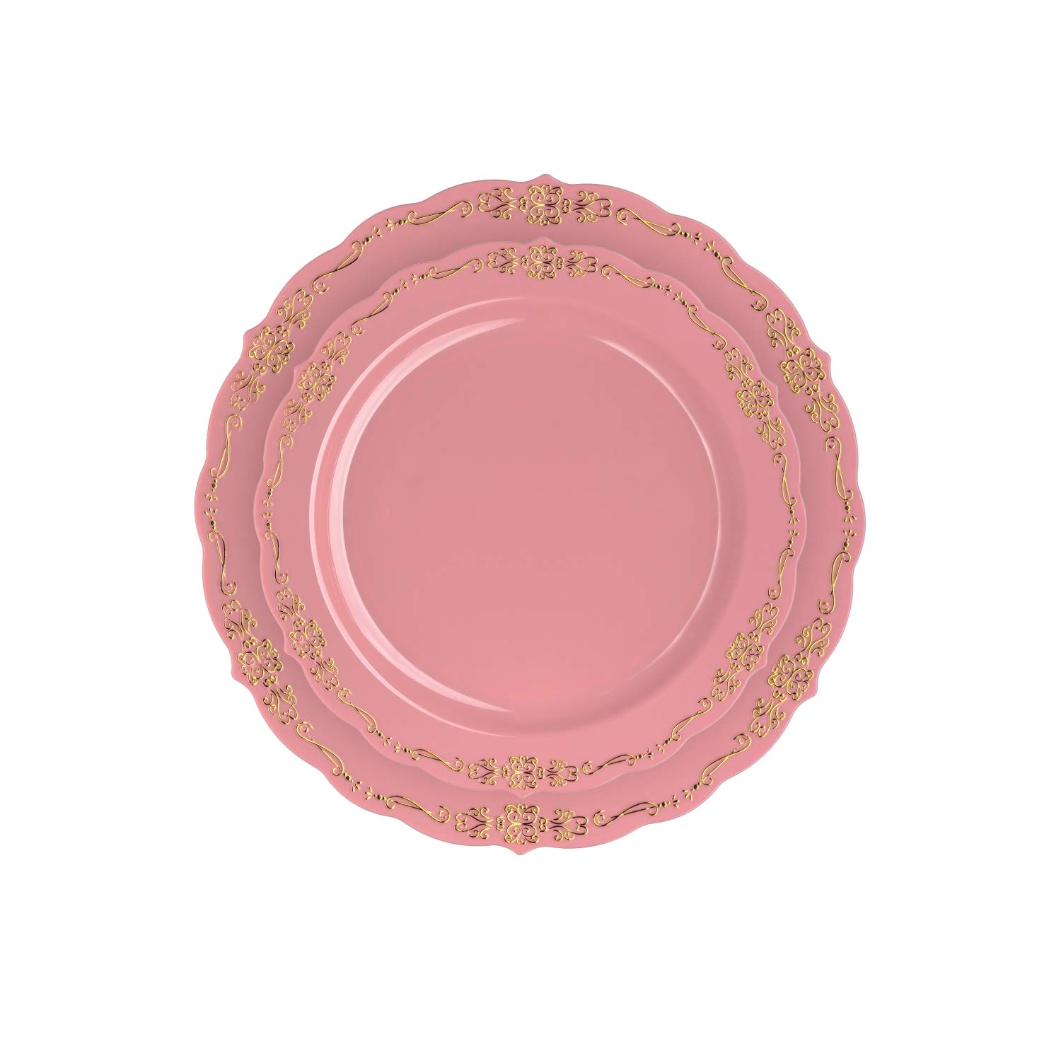 60 Pcs Elegant Disposable Plastic Plates - Victorian Style 9 Inch Pink & Gold China-Like Dinnerware for Wedding, Party, Bridal Shower & Special Occasions | Premium Quality Disposable Tableware for Elegant Events