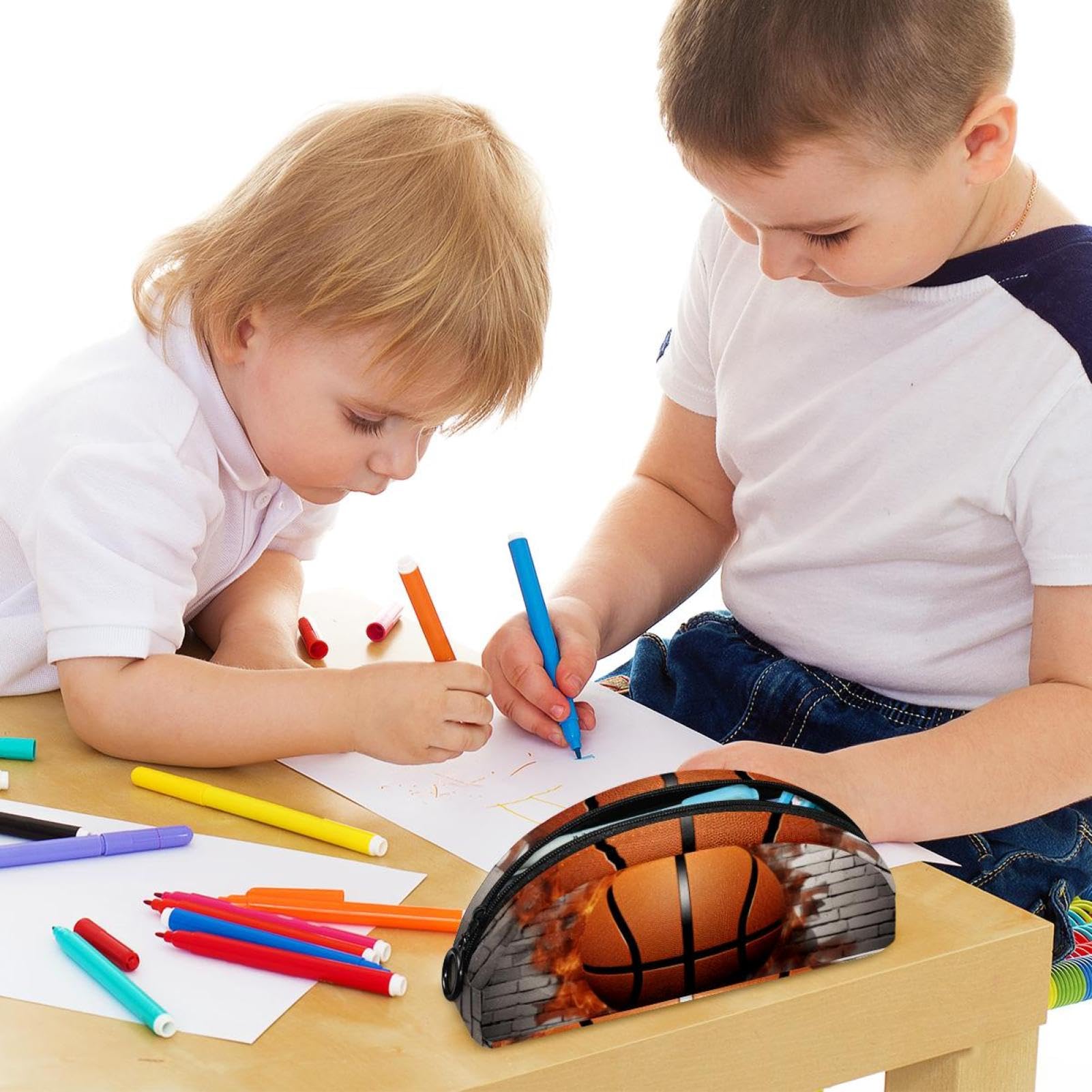 3D Basketball Pattern Pencil Pouch - Small Pen Case for School, Office & Travel - Durable Zippered Pencil Holder for Students, Artists & Professionals - Perfect for Organizing Pens, Pencils & Art Supplies