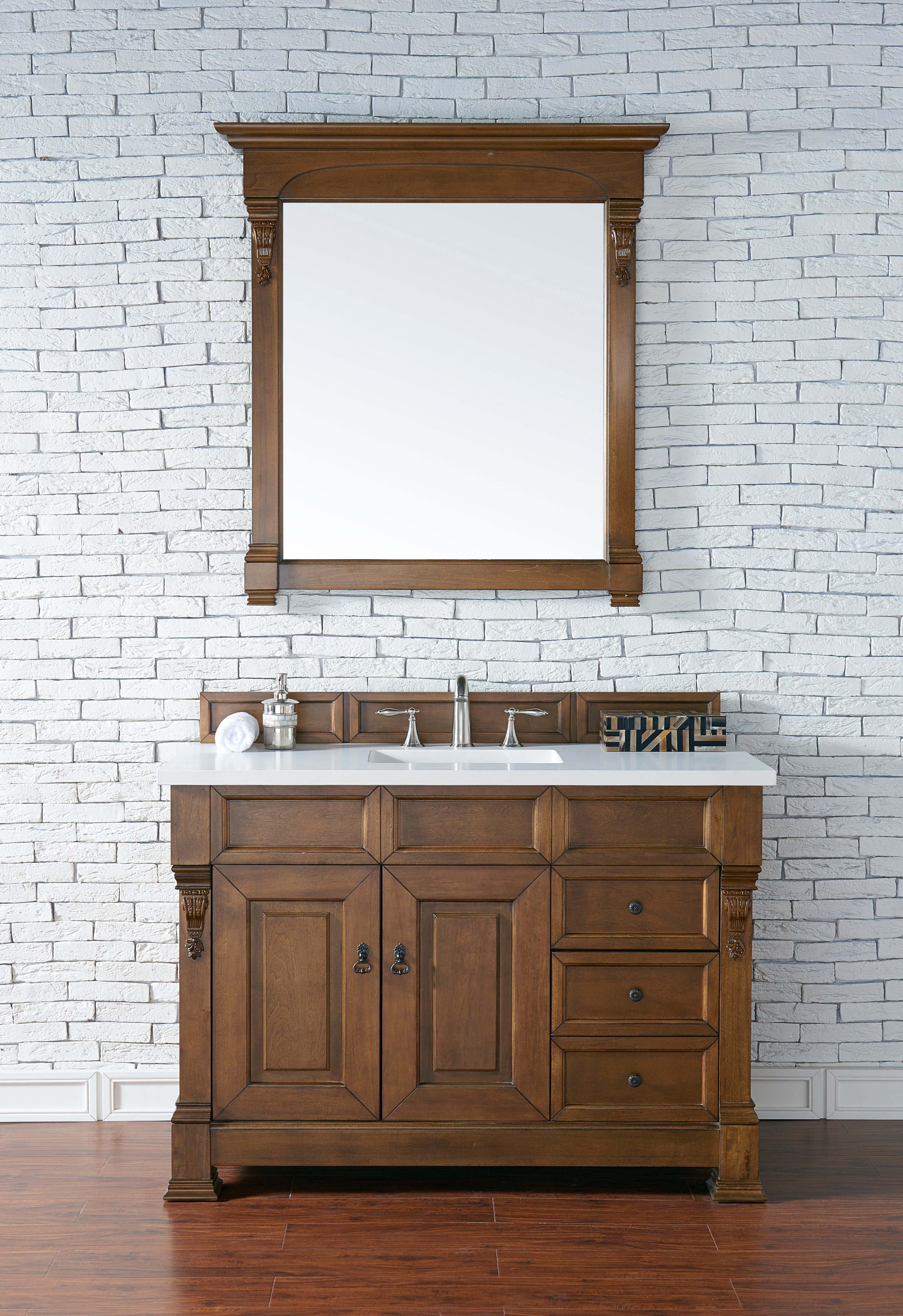 Brookfield 48-Inch Single Bathroom Vanity in Country Oak with 3CM White Zeus Quartz Countertop – Perfect for Modern Farmhouse & Rustic Bathroom Remodels