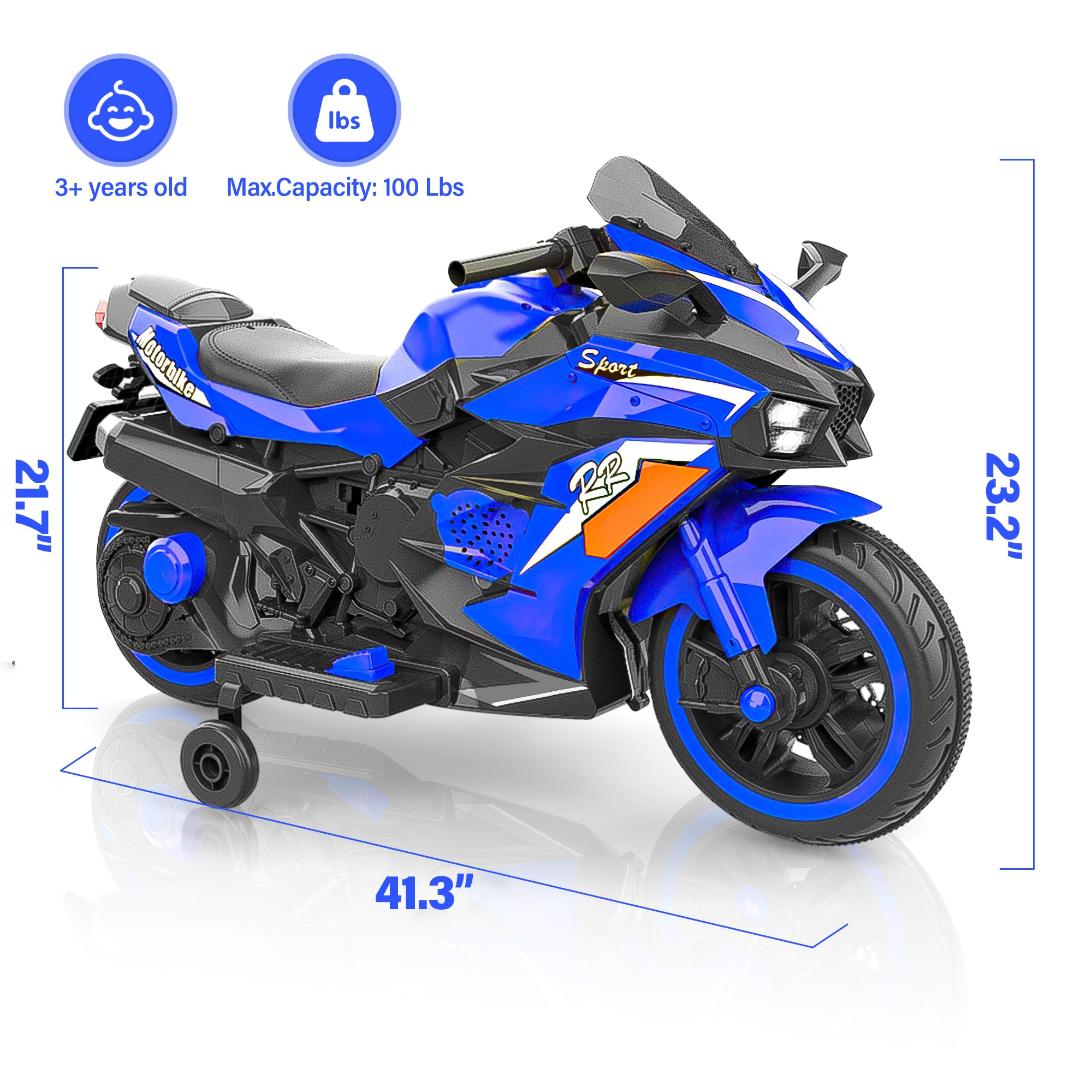 WIIS'IDEA 12V Electric Kids Motorcycle - Battery Powered Ride On Bike for Boys & Girls Ages 3-6 | 2 Wheels with Hand Racing, Foot Brake, LED Lights & PU Seat | Outdoor Play, Birthday Gift, Christmas Present (Blue)