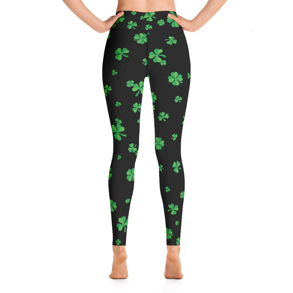 Shamrock Print High Waist Leggings for Women - St. Patrick's Day Green Yoga Pants - Made in USA - Perfect for Workouts, Festivals & Irish-Themed Parties