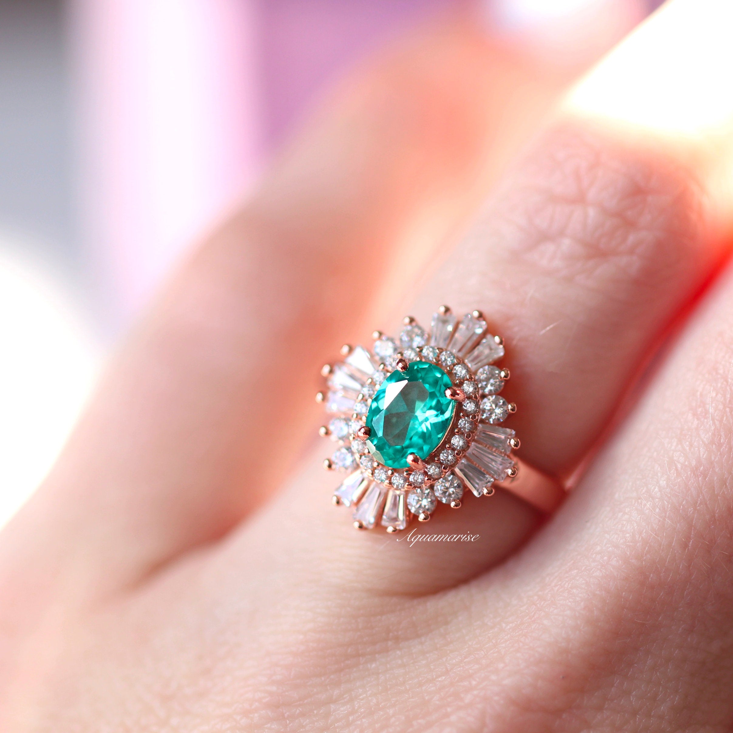 Victoria Paraiba Tourmaline Ring - 14K Rose Gold Vermeil Jewelry for Women | Elegant Gift for Anniversary, Birthday & Special Occasions