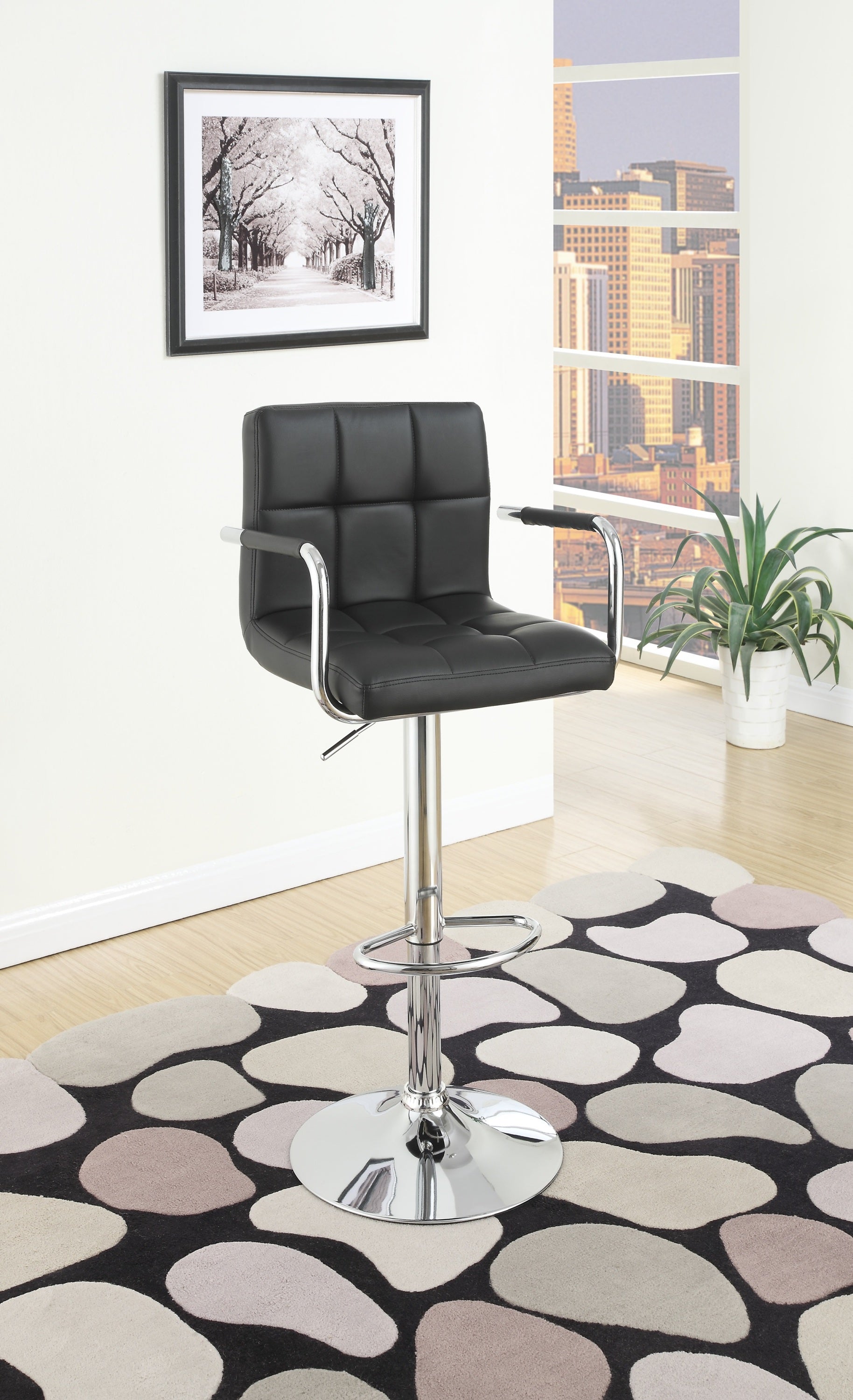 Black Faux Leather Bar Stool Set of 2 - Adjustable Height Counter Stools for Kitchen Island, Dining & Home Bar - Modern PU Leather Bar Chairs with Footrest (24