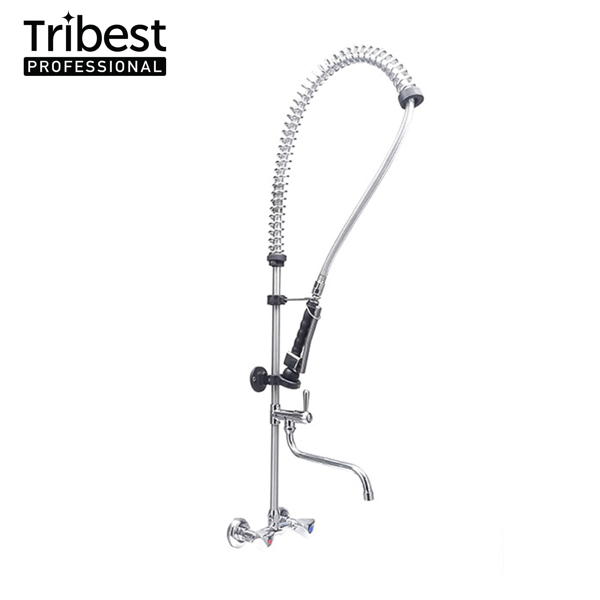 Cancan® MT04 Deluxe Wall Mounted Pre Rinse Faucet - Commercial Grade Stainless Steel Kitchen Sink Sprayer for Restaurants, Bars & Home Use | High Pressure Water Saving Design for Efficient Cleaning