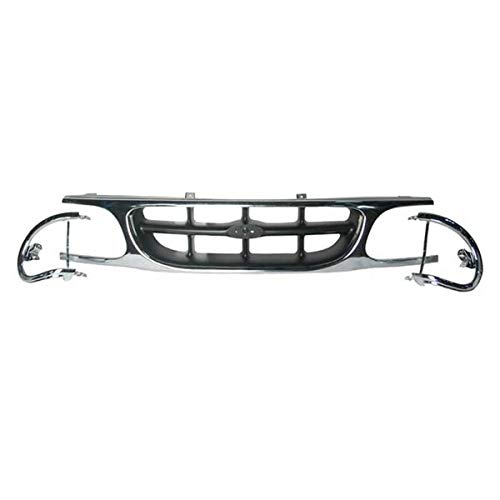 1995-2001 Ford Explorer Eddie Bauer/XL/XLT Front Bumper Grille Assembly - Chrome Replacement Part for Off-Road & Daily Driving