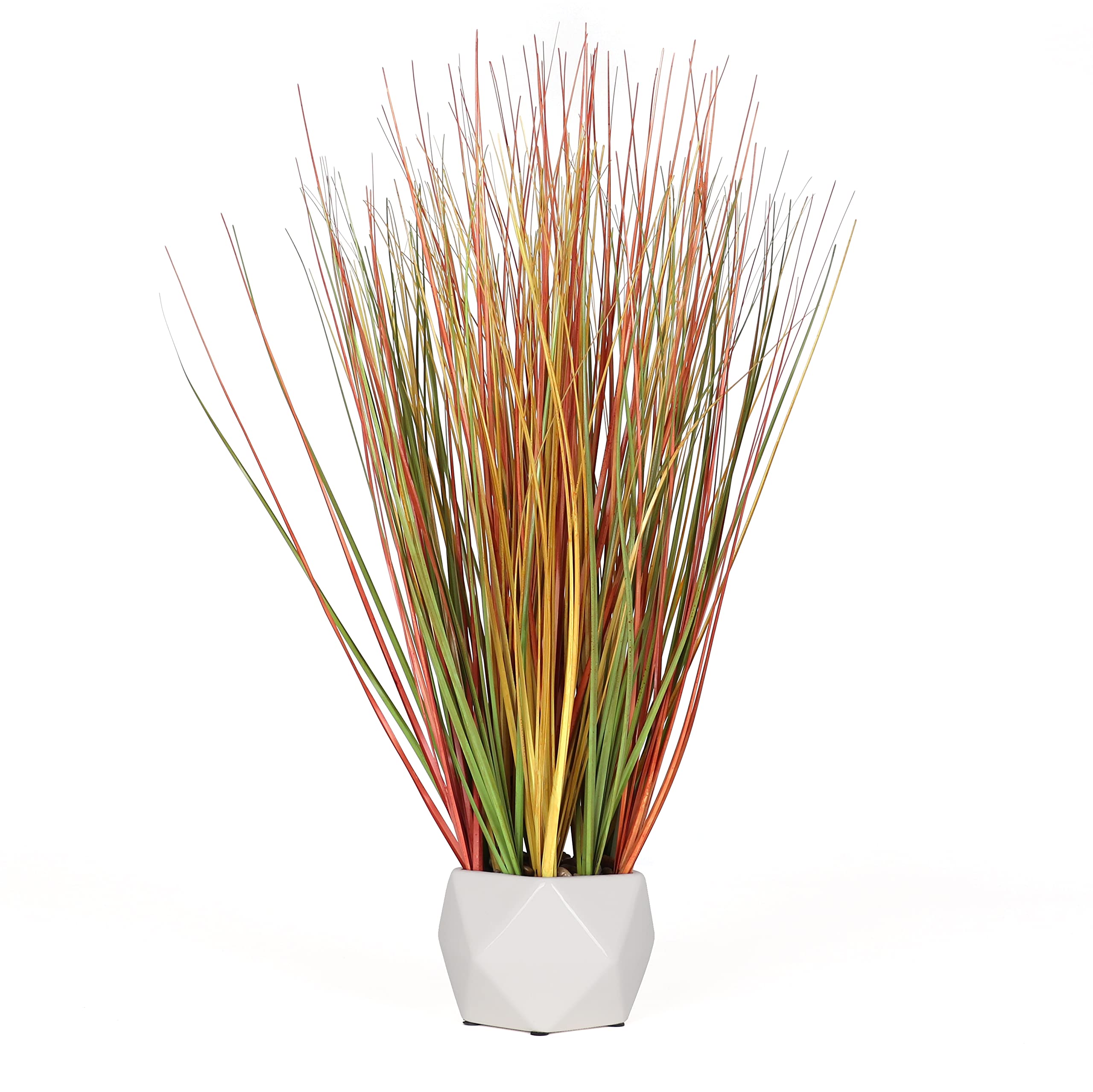 Artificial Potted Plants - Fake Succulent Plants in Ceramic Geometric Planter - Gold Grass with White Pot - Home & Office Decor (1 Pack) - Perfect for Living Room, Bedroom, Desk Decor and Gift Giving