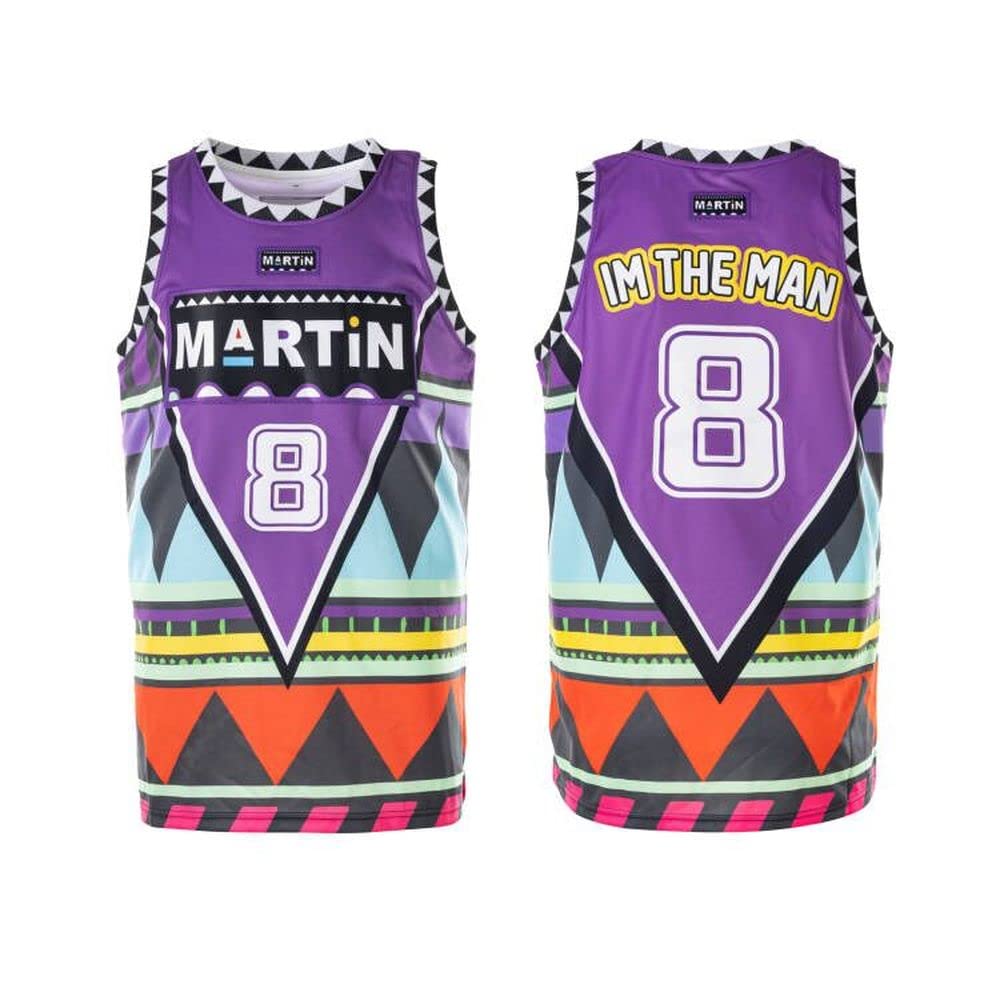 Men's Basketball Jersey #8 Martin Payne Lawrence 90s Vintage TV Show Marty Mar Shirt - Purple, Large Size - Perfect for Cosplay, Halloween Costume & Basketball Fan Gifts