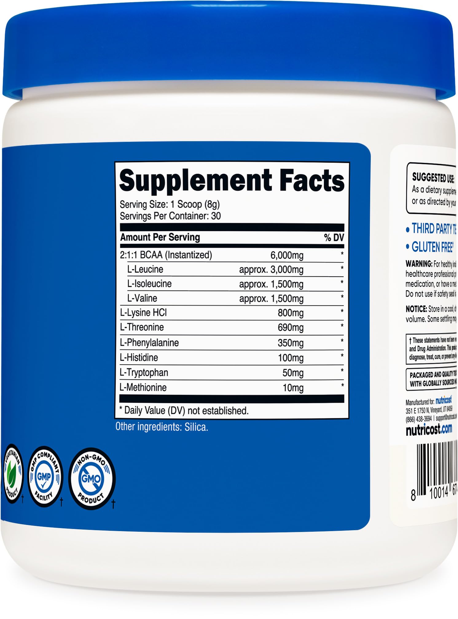 Nutricost EAA Powder 30 Servings (Unflavored) - Essential Amino Acids Supplement for Muscle Recovery - Non-GMO, Gluten Free, Vegetarian Friendly - Pre & Post Workout, Fitness & Bodybuilding