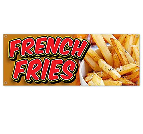 13 oz Heavy-Duty Vinyl French Fries Banner - Single-Sided with Metal Grommets | Durable Non-Fabric Material | Perfect for Restaurants, Fast Food Shops & Themed Parties