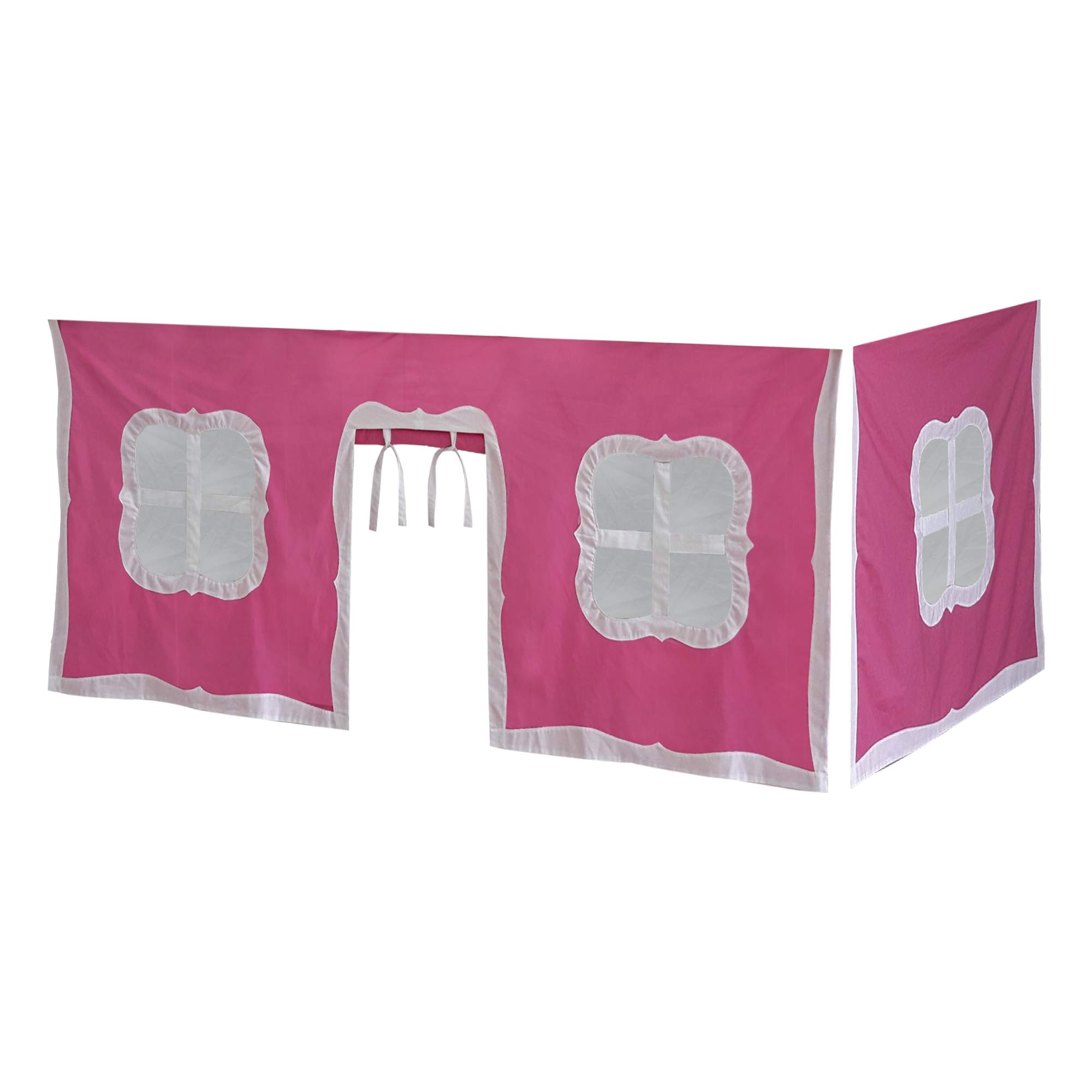 Max & Lily Low Bunk Bed Underbed Curtain Set - 2 Panel Cotton Privacy Play Tent for Kids (Hot Pink/White) - Perfect for Bedrooms, Playrooms & Sleepovers