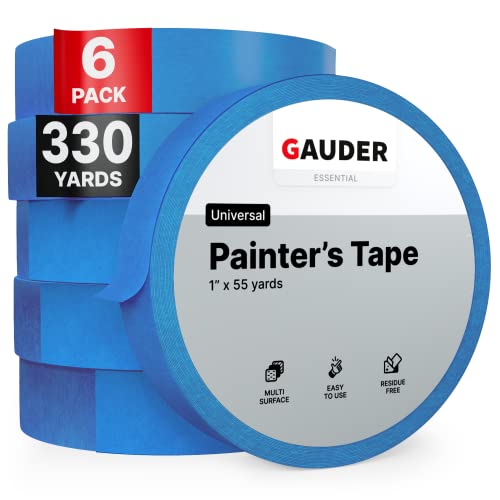 GAUDER 1 Inch x 55 Yards Blue Painter's Tape - 6 Pack Heavy Duty Masking Tape for Painting, Varnishing, Lacquering | Perfect for Home Renovation, DIY Projects, Wall Art & Crafts | Indoor & Outdoor Use