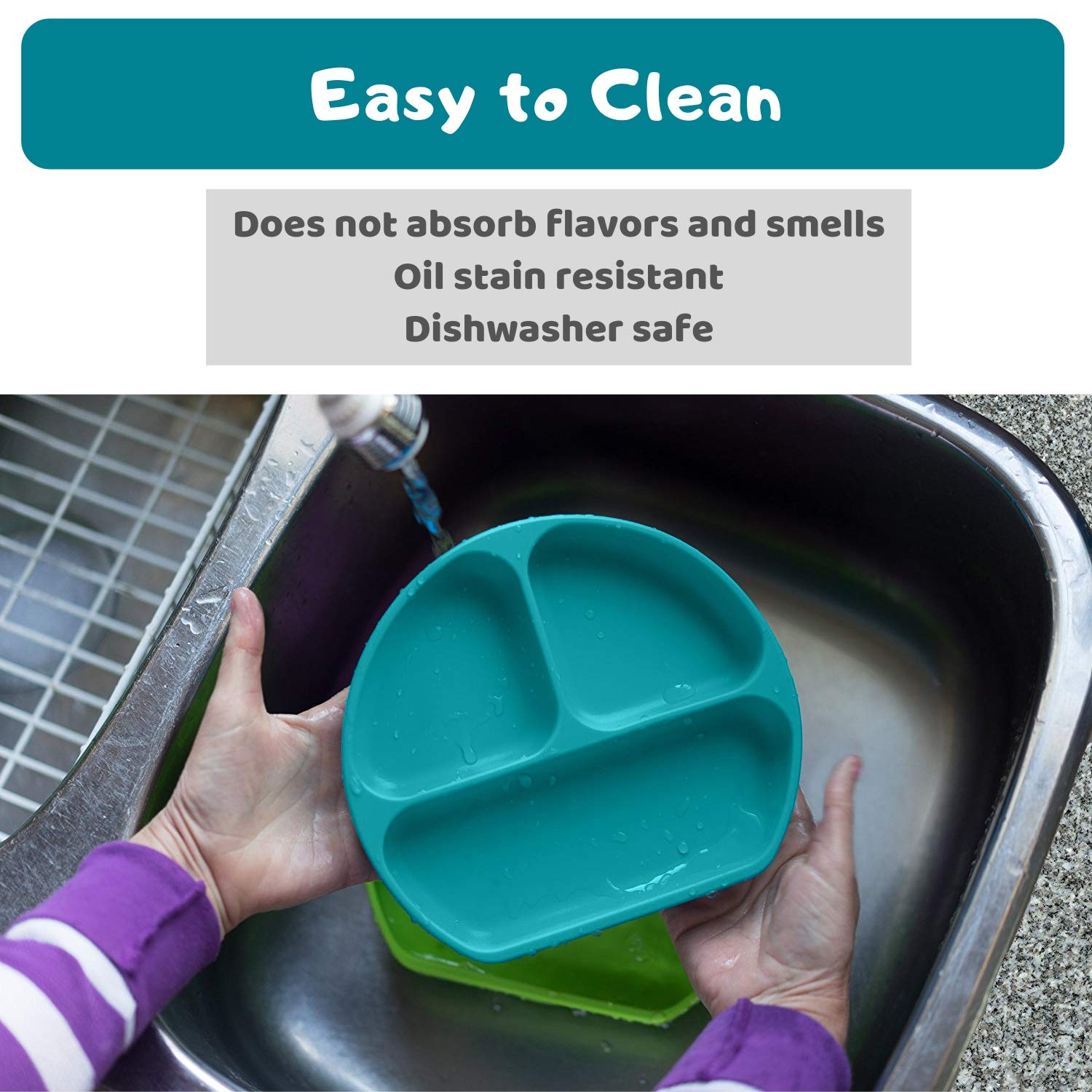 Non-Slip Silicone Suction Plate for Toddlers - BPA Free, 100% Food-Grade | Microwave, Dishwasher & Oven Safe Baby Feeding Plate with Divider | Perfect for High Chairs, Travel & Mess-Free Meals (Turquoise, 1-Pack)