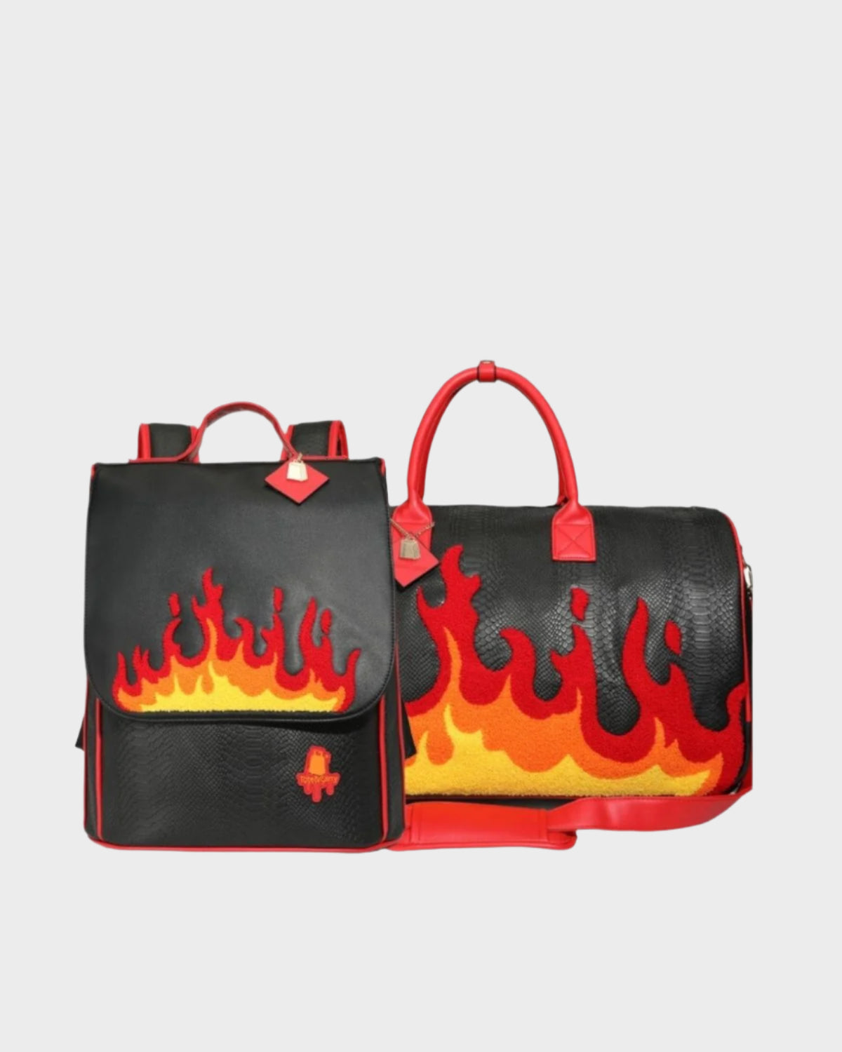Exclusive Red Fire Backpack & Rolling Duffle Set - Water-Resistant Travel Luggage Combo for School, Gym, Camping & Outdoor Adventures
