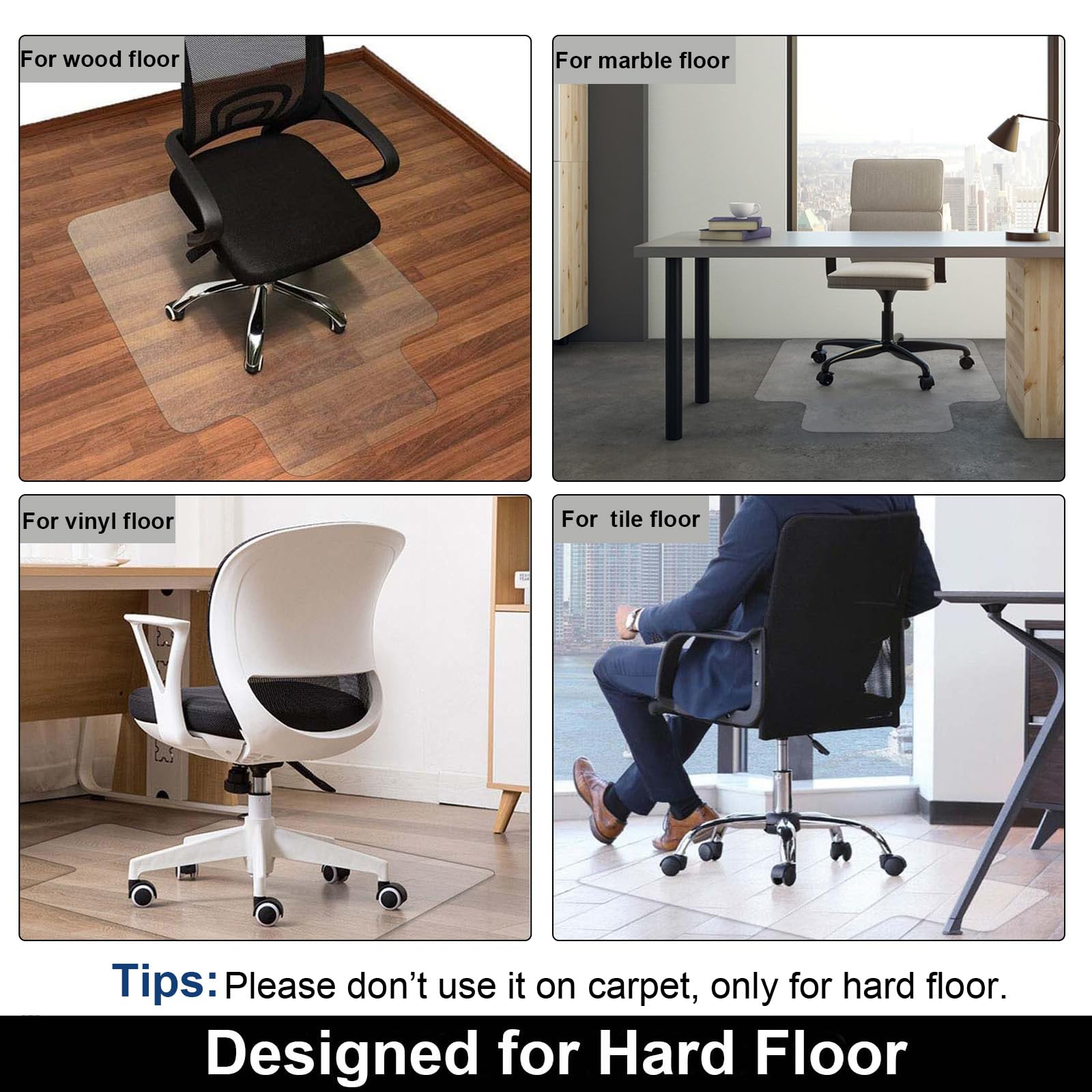 45 x 53 Inch Hardwood Floor Chair Mat for Office - Non-Slip Desk Chair Mat for Hard Floors, Easy Glide Rolling Chair Mat, No Curl (Perfect for Home Office, Computer Desks & Conference Rooms)