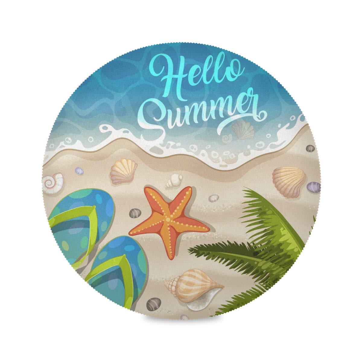 Wamika Round Placemat Set of 6 - 15.4 Inch Beach Themed Table Mats with Starfish & Palm Tree Design for Dining, Kitchen, Indoor Decor | Perfect for Summer Entertaining, Coastal Home Decor, and Beach House Dining